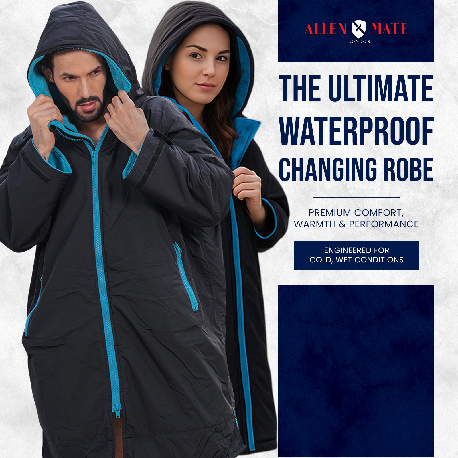 ALLEN & MATE Adult Waterproof Changing Jacket, Sherpa Fleece-Lined and Swim Coat Parka, Heavy Duty Windproof Winter Robe