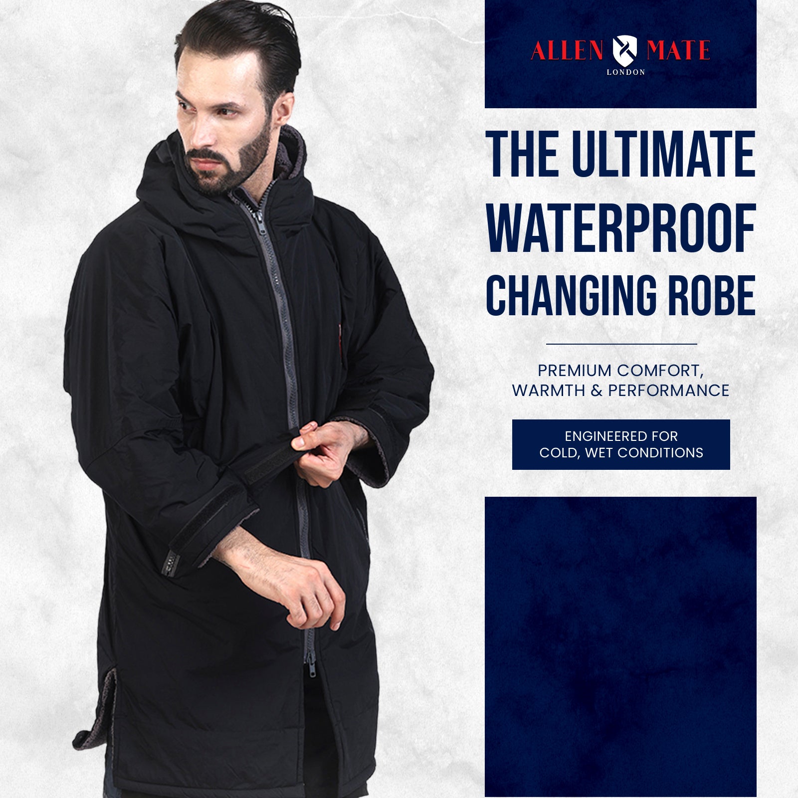 ALLEN & MATE Adult Waterproof Changing Jacket, Sherpa Fleece-Lined and Swim Coat Parka, Heavy Duty Windproof Winter Robe