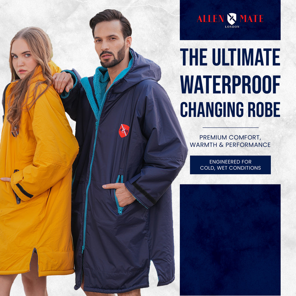 ALLEN & MATE Adult Waterproof Changing Jacket, Sherpa Fleece-Lined and Swim Coat Parka, Heavy Duty Windproof Winter Robe