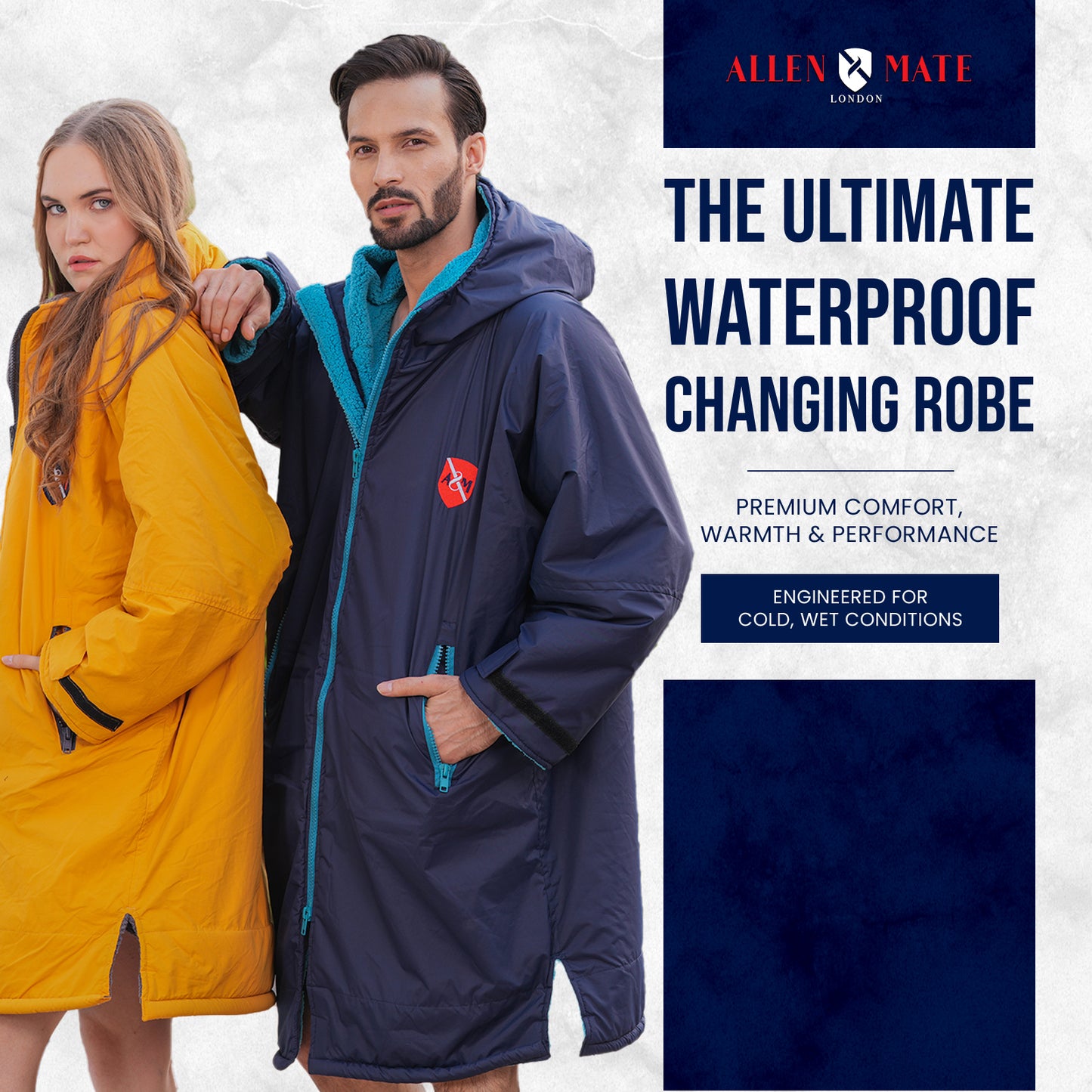 ALLEN & MATE Adult Waterproof Changing Jacket, Sherpa Fleece-Lined and Swim Coat Parka, Heavy Duty Windproof Winter Robe