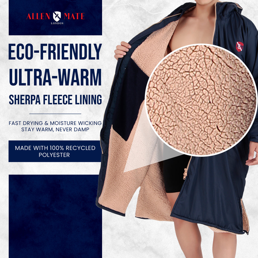 ALLEN & MATE Adult Waterproof Changing Jacket, Sherpa Fleece-Lined and Swim Coat Parka, Heavy Duty Windproof Winter Robe