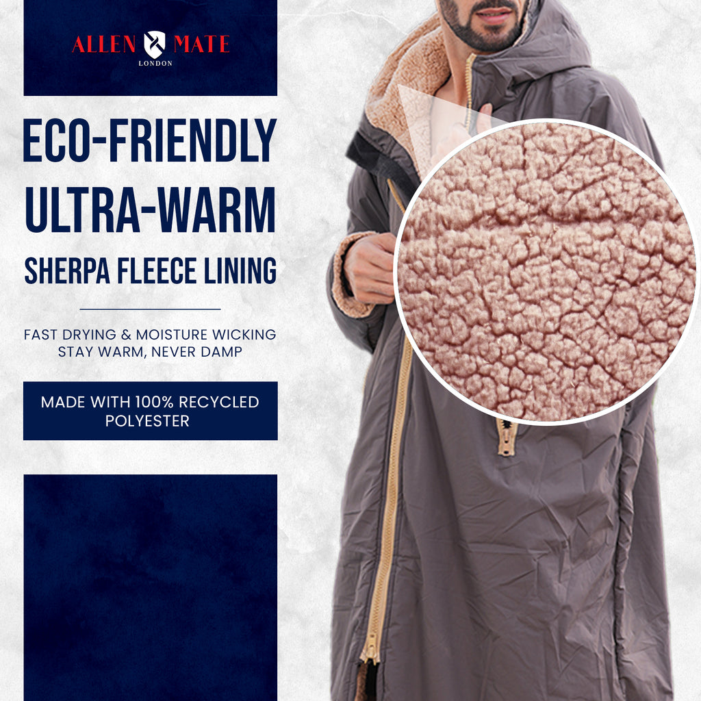 ALLEN & MATE Adult Waterproof Changing Jacket, Sherpa Fleece-Lined and Swim Coat Parka, Heavy Duty Windproof Winter Robe