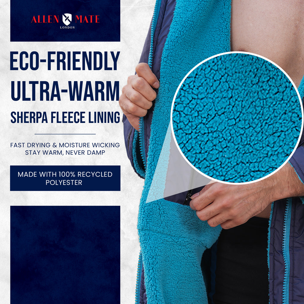 ALLEN & MATE Adult Waterproof Changing Jacket, Sherpa Fleece-Lined and Swim Coat Parka, Heavy Duty Windproof Winter Robe