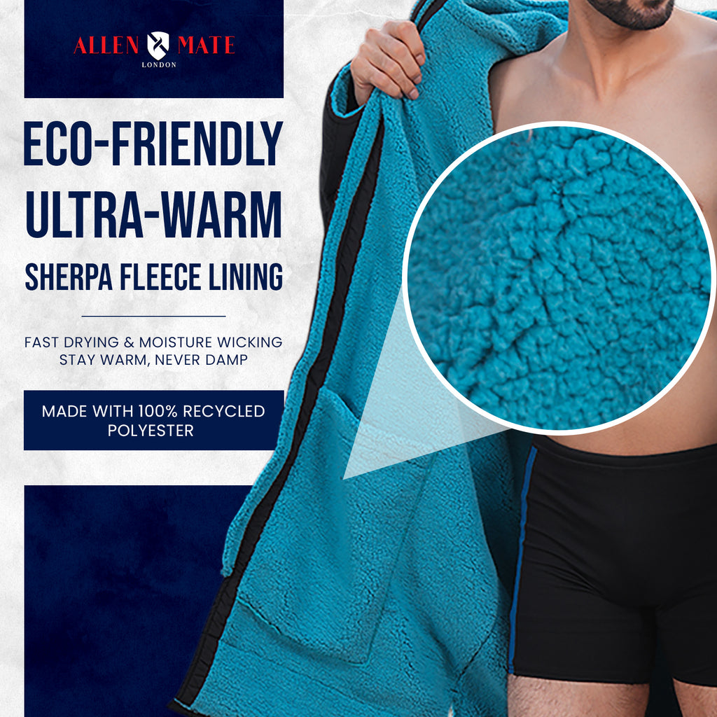 ALLEN & MATE Adult Waterproof Changing Jacket, Sherpa Fleece-Lined and Swim Coat Parka, Heavy Duty Windproof Winter Robe