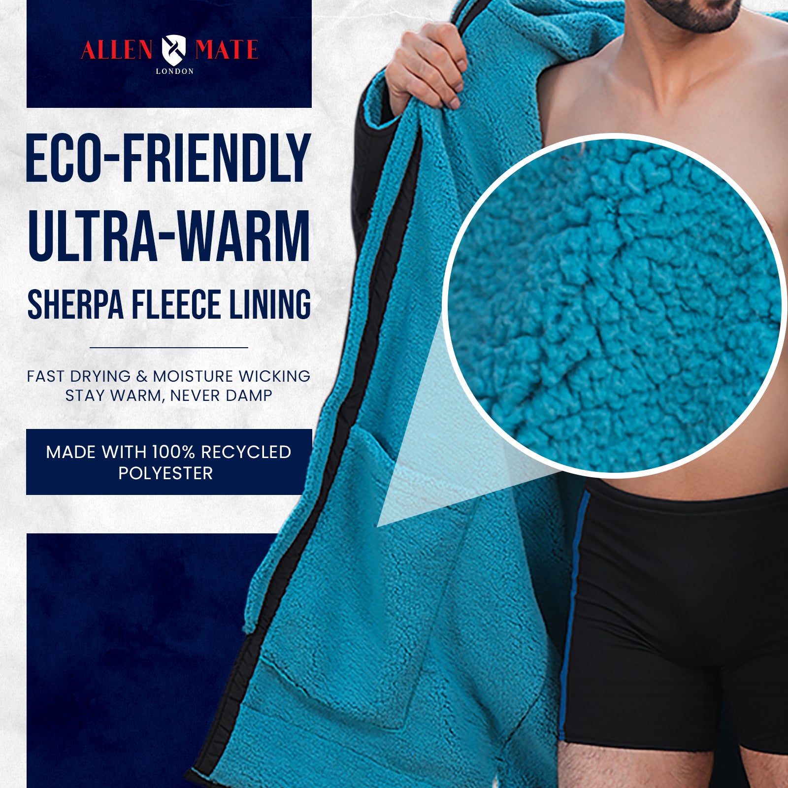 ALLEN & MATE Adult Waterproof Changing Jacket, Sherpa Fleece-Lined and Swim Coat Parka, Heavy Duty Windproof Winter Robe