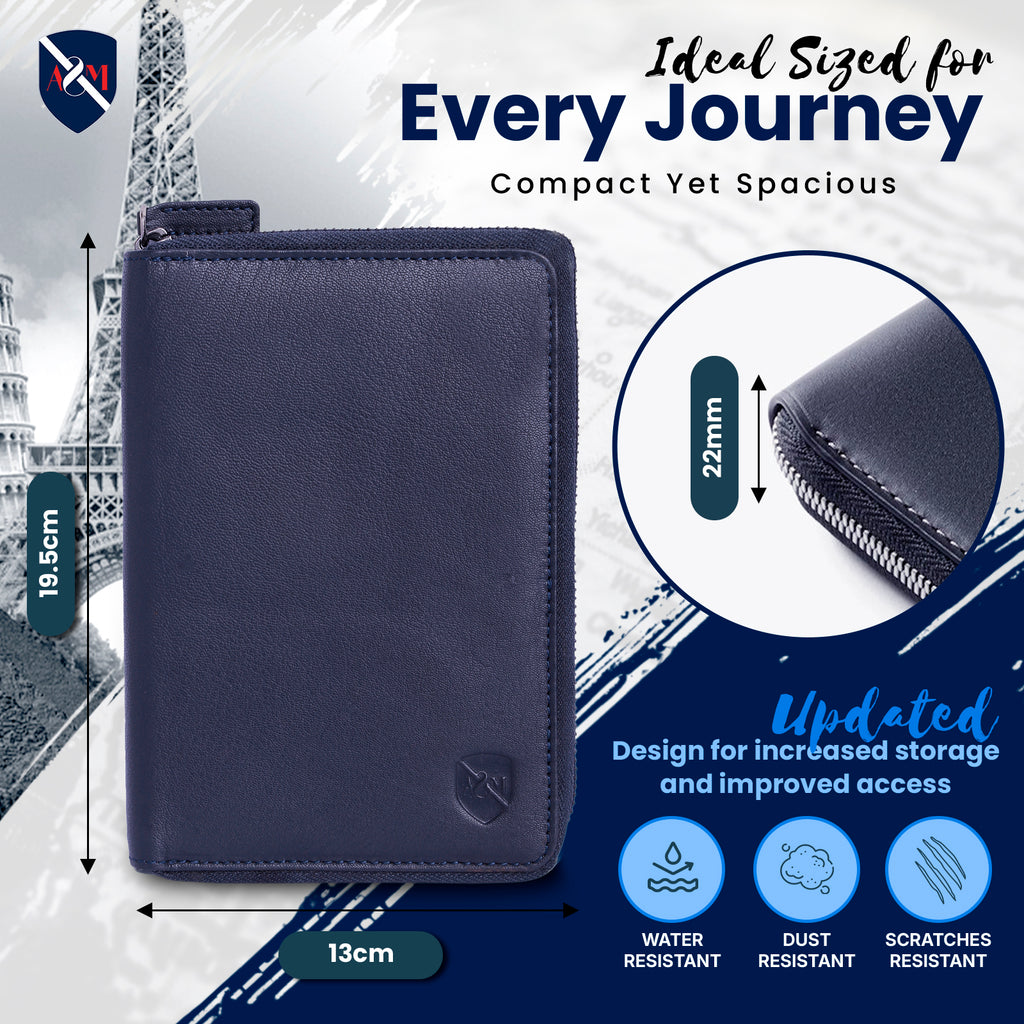ALLEN & MATE Passport Holder Travel Wallet, 100% Leather RFID Blocking Travel Document Organiser for Men & Women