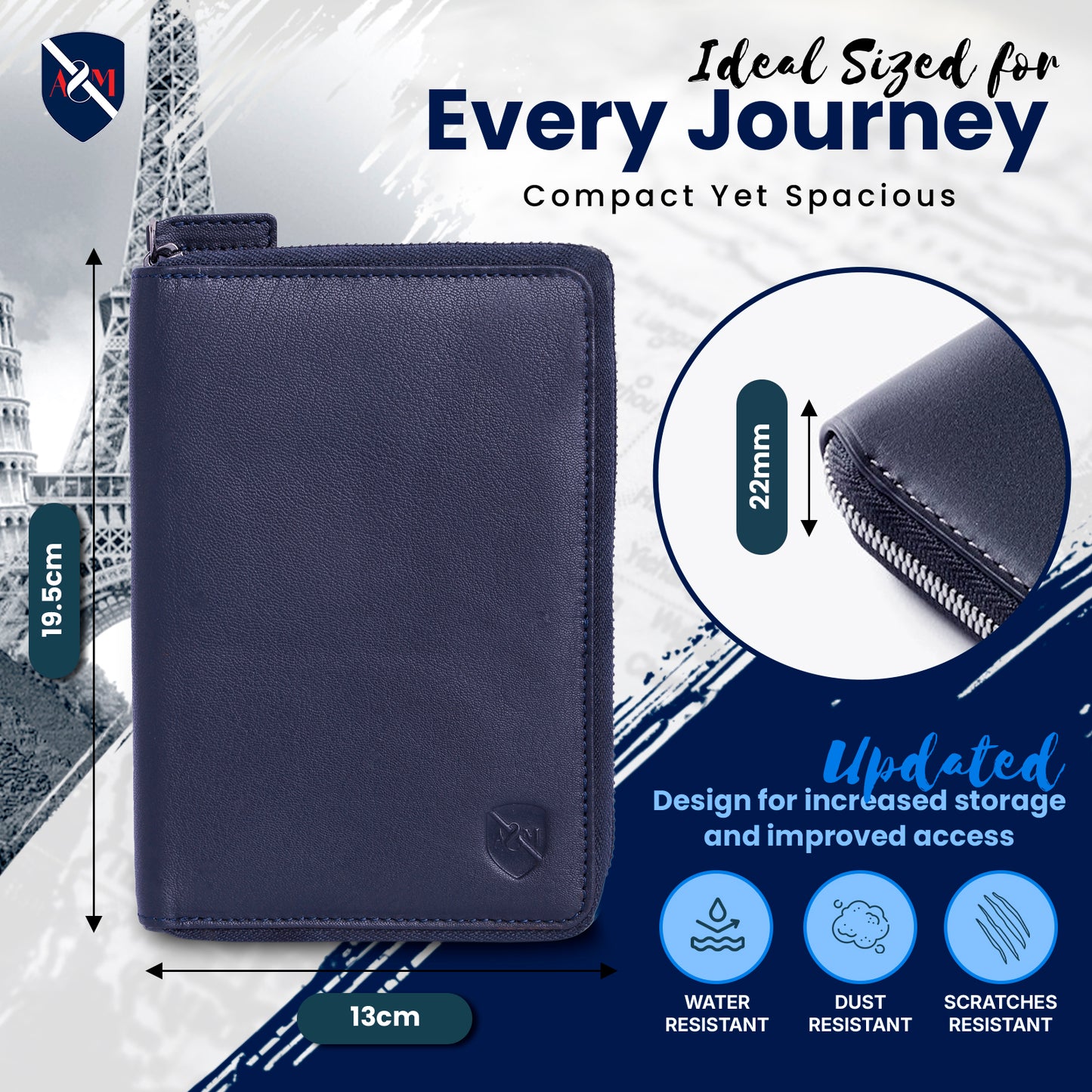 ALLEN & MATE Passport Holder Travel Wallet, 100% Leather RFID Blocking Travel Document Organiser for Men & Women