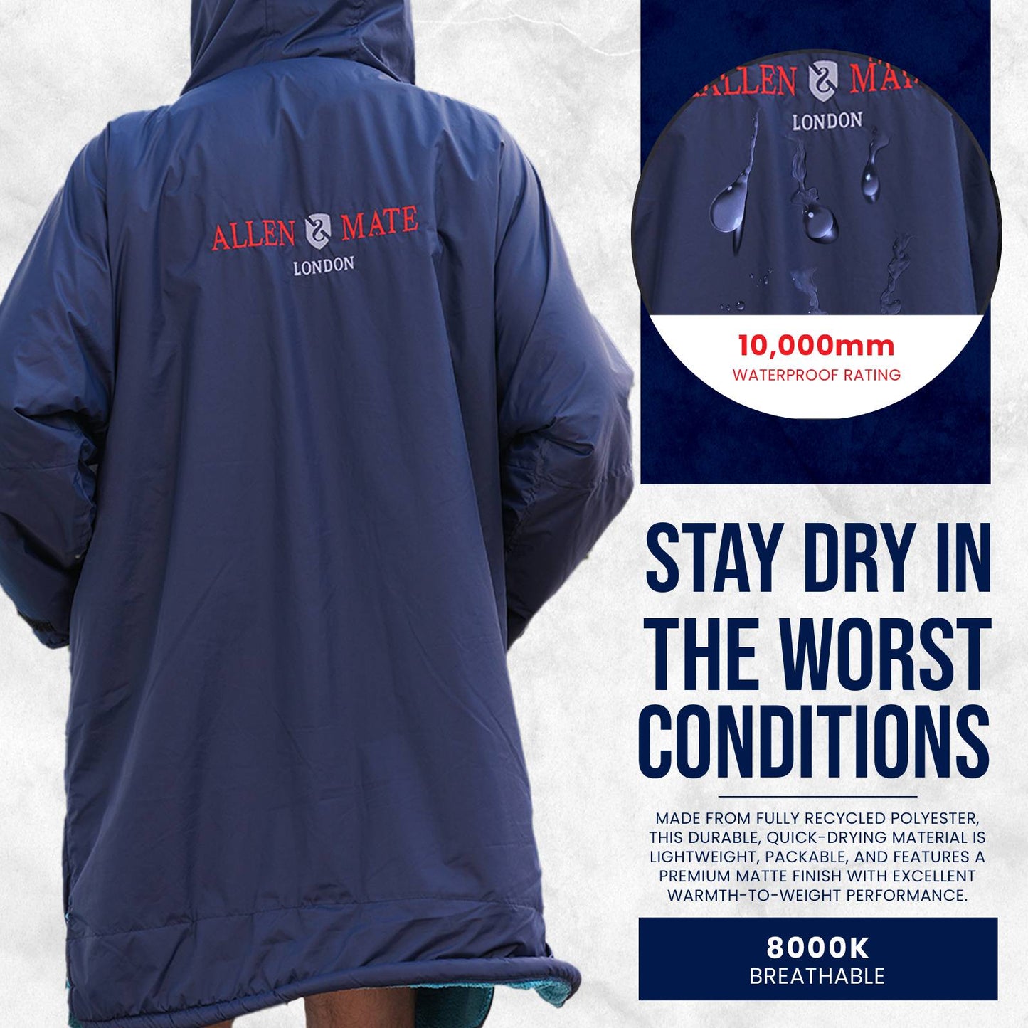 ALLEN & MATE Adult Waterproof Changing Jacket, Sherpa Fleece-Lined and Swim Coat Parka, Heavy Duty Windproof Winter Robe