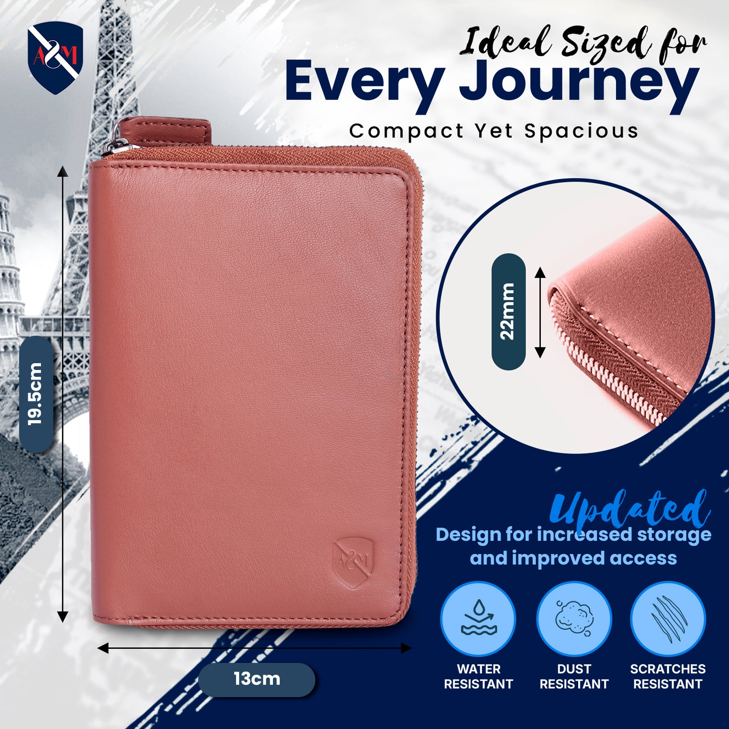 ALLEN & MATE Passport Holder Travel Wallet, 100% Leather RFID Blocking Travel Document Organiser for Men & Women