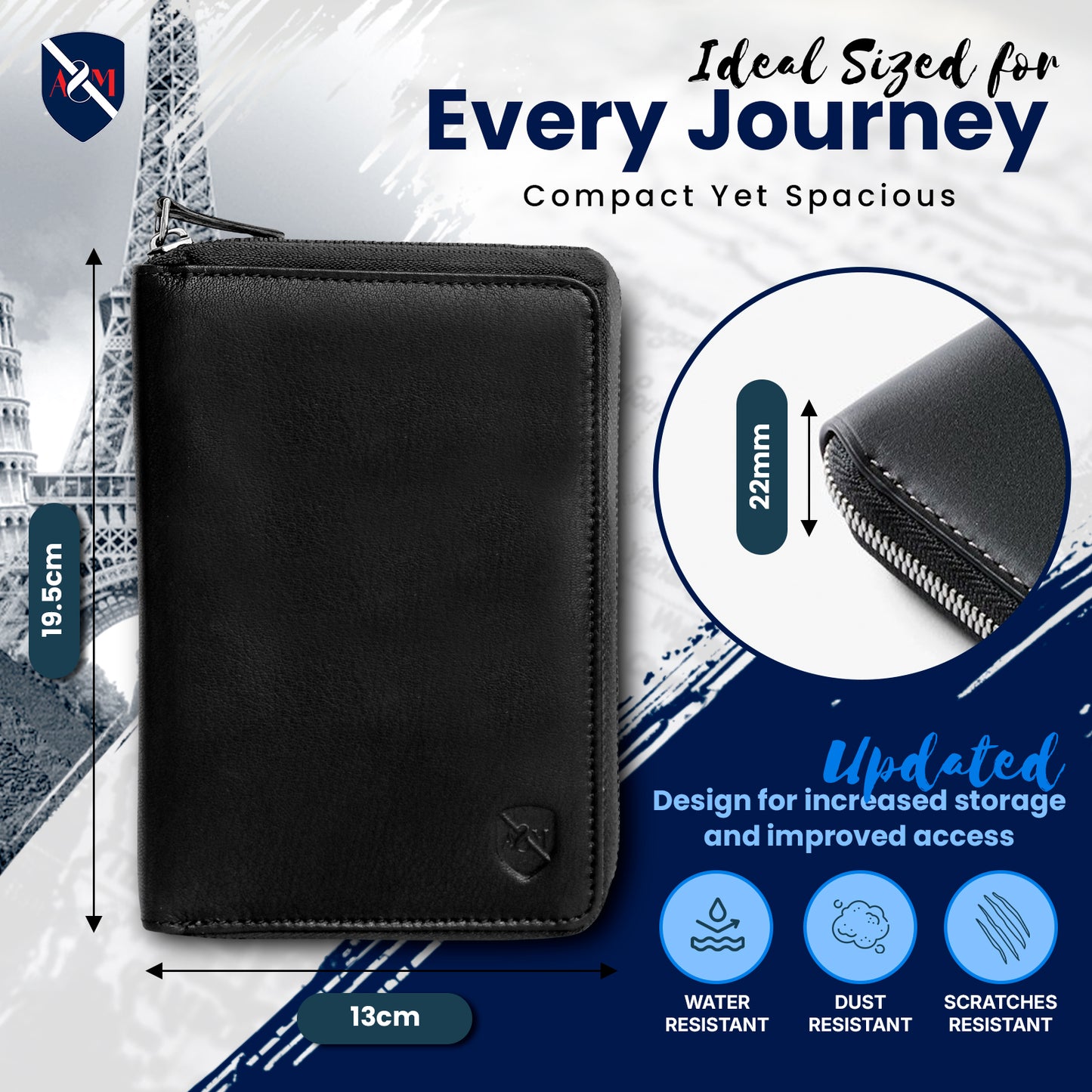 ALLEN & MATE Passport Holder Travel Wallet, 100% Leather RFID Blocking Travel Document Organiser for Men & Women