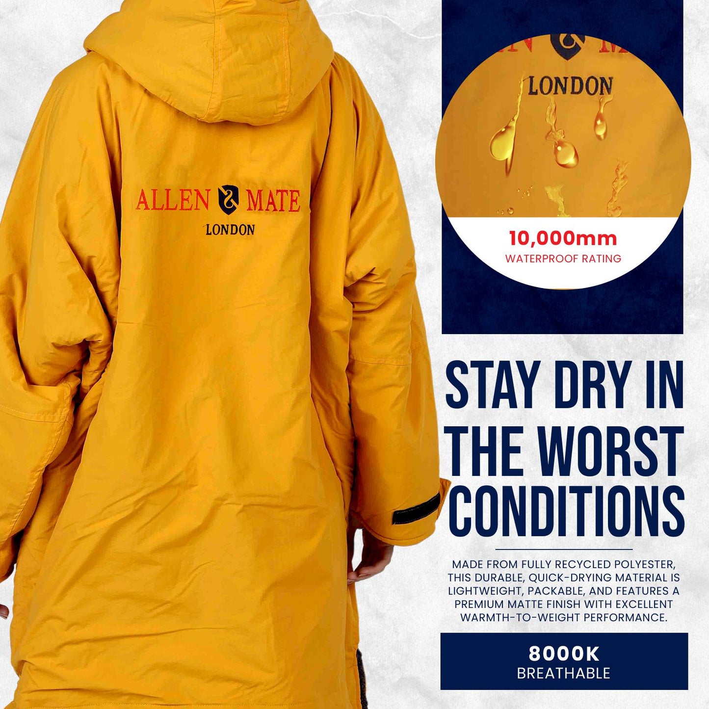 ALLEN & MATE Adult Waterproof Changing Jacket, Sherpa Fleece-Lined and Swim Coat Parka, Heavy Duty Windproof Winter Robe