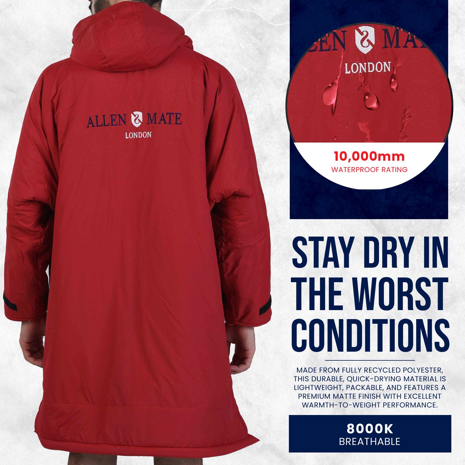 ALLEN & MATE Adult Waterproof Changing Jacket, Sherpa Fleece-Lined and Swim Coat Parka, Heavy Duty Windproof Winter Robe
