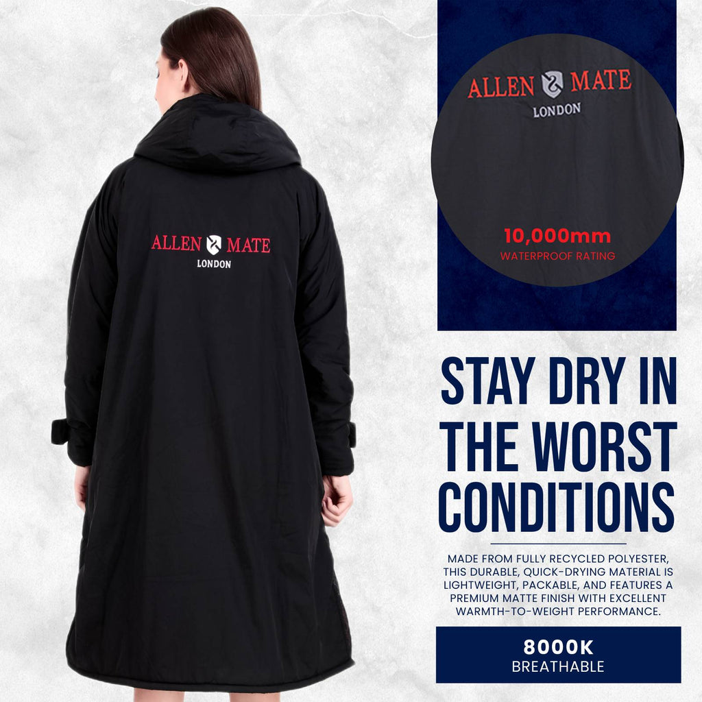 ALLEN & MATE Adult Waterproof Changing Jacket, Sherpa Fleece-Lined and Swim Coat Parka, Heavy Duty Windproof Winter Robe
