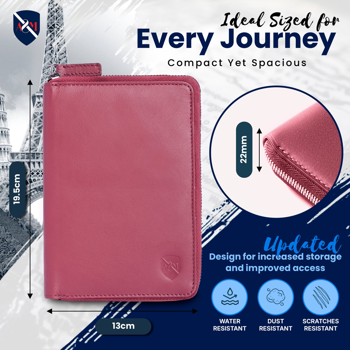 ALLEN & MATE Passport Holder Travel Wallet, 100% Leather RFID Blocking Travel Document Organiser for Men & Women