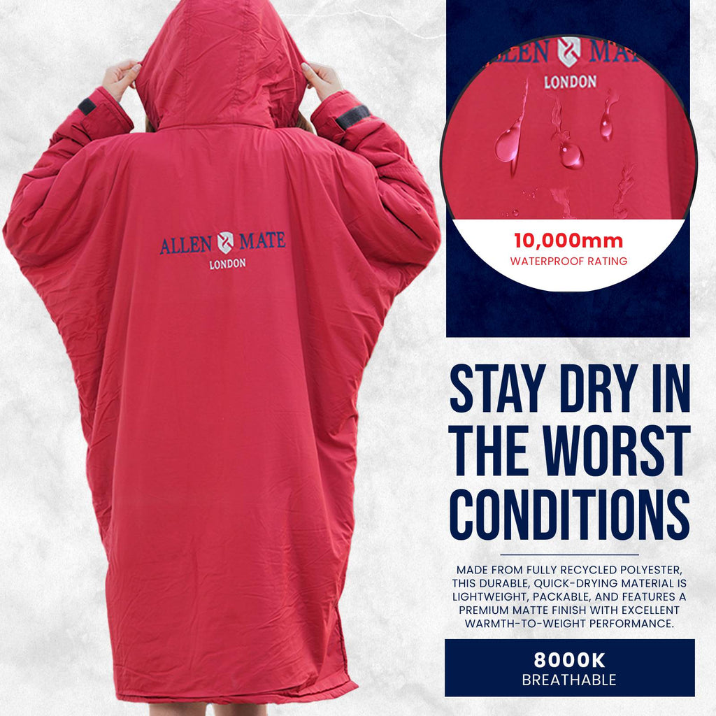 ALLEN & MATE Adult Waterproof Changing Jacket, Sherpa Fleece-Lined and Swim Coat Parka, Heavy Duty Windproof Winter Robe
