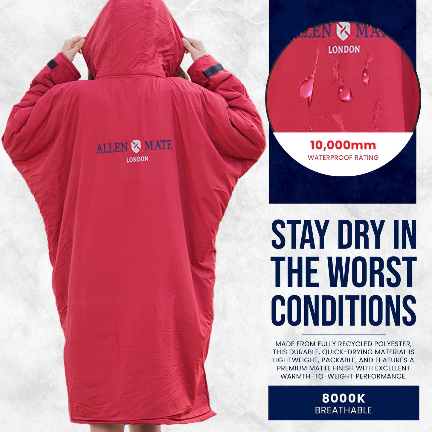 ALLEN & MATE Adult Waterproof Changing Jacket, Sherpa Fleece-Lined and Swim Coat Parka, Heavy Duty Windproof Winter Robe