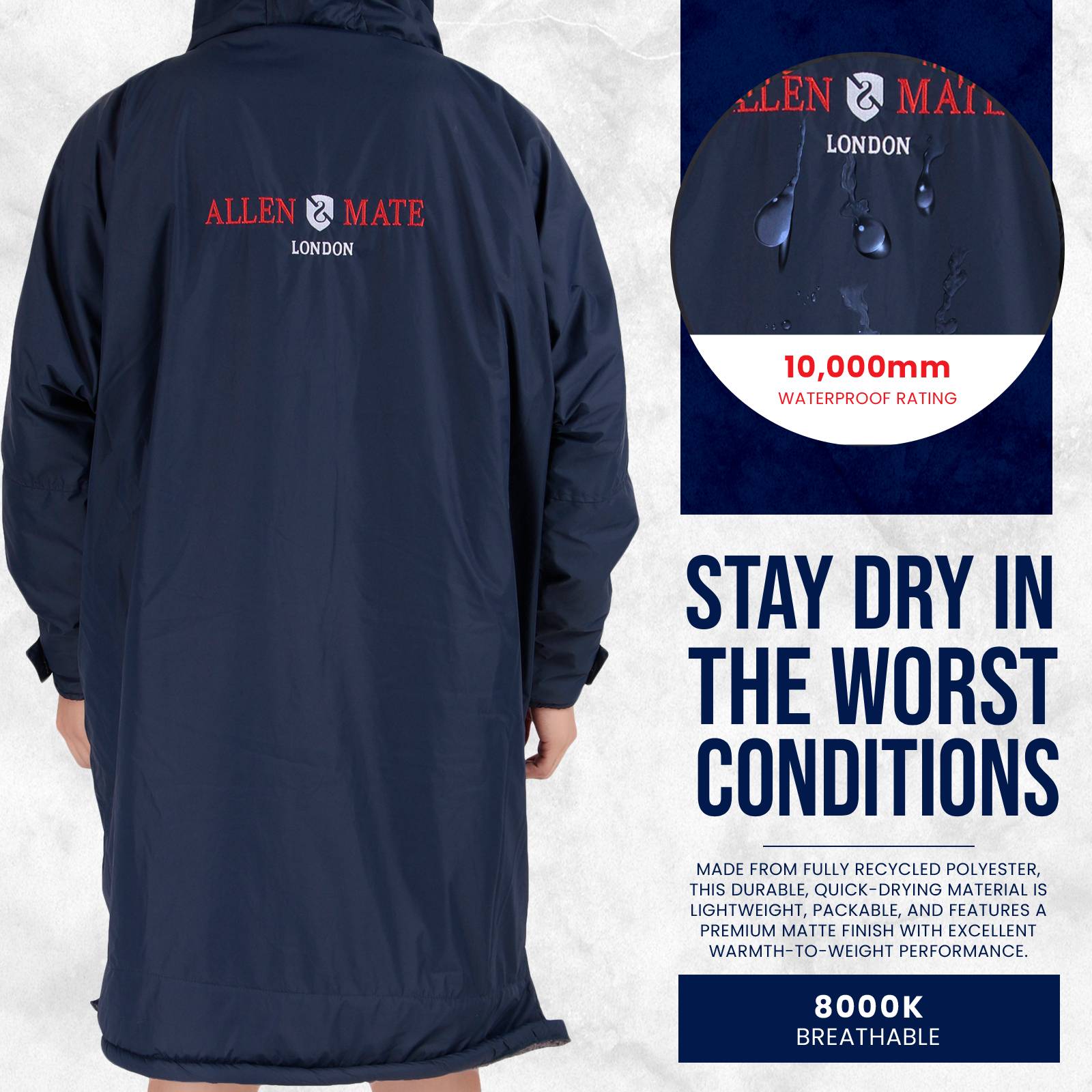 ALLEN & MATE Adult Waterproof Changing Jacket, Sherpa Fleece-Lined and Swim Coat Parka, Heavy Duty Windproof Winter Robe