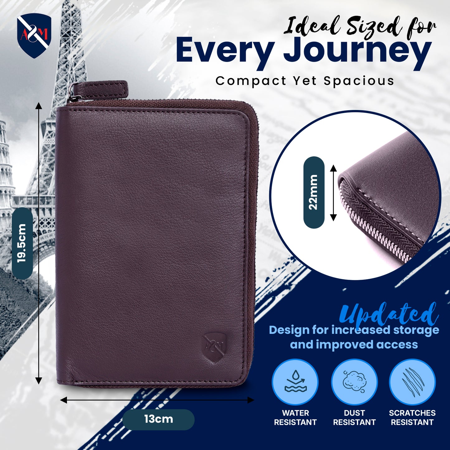 ALLEN & MATE Passport Holder Travel Wallet, 100% Leather RFID Blocking Travel Document Organiser for Men & Women