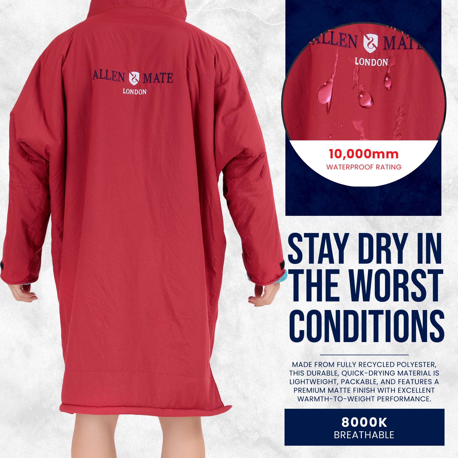 ALLEN & MATE Adult Waterproof Changing Jacket, Sherpa Fleece-Lined and Swim Coat Parka, Heavy Duty Windproof Winter Robe