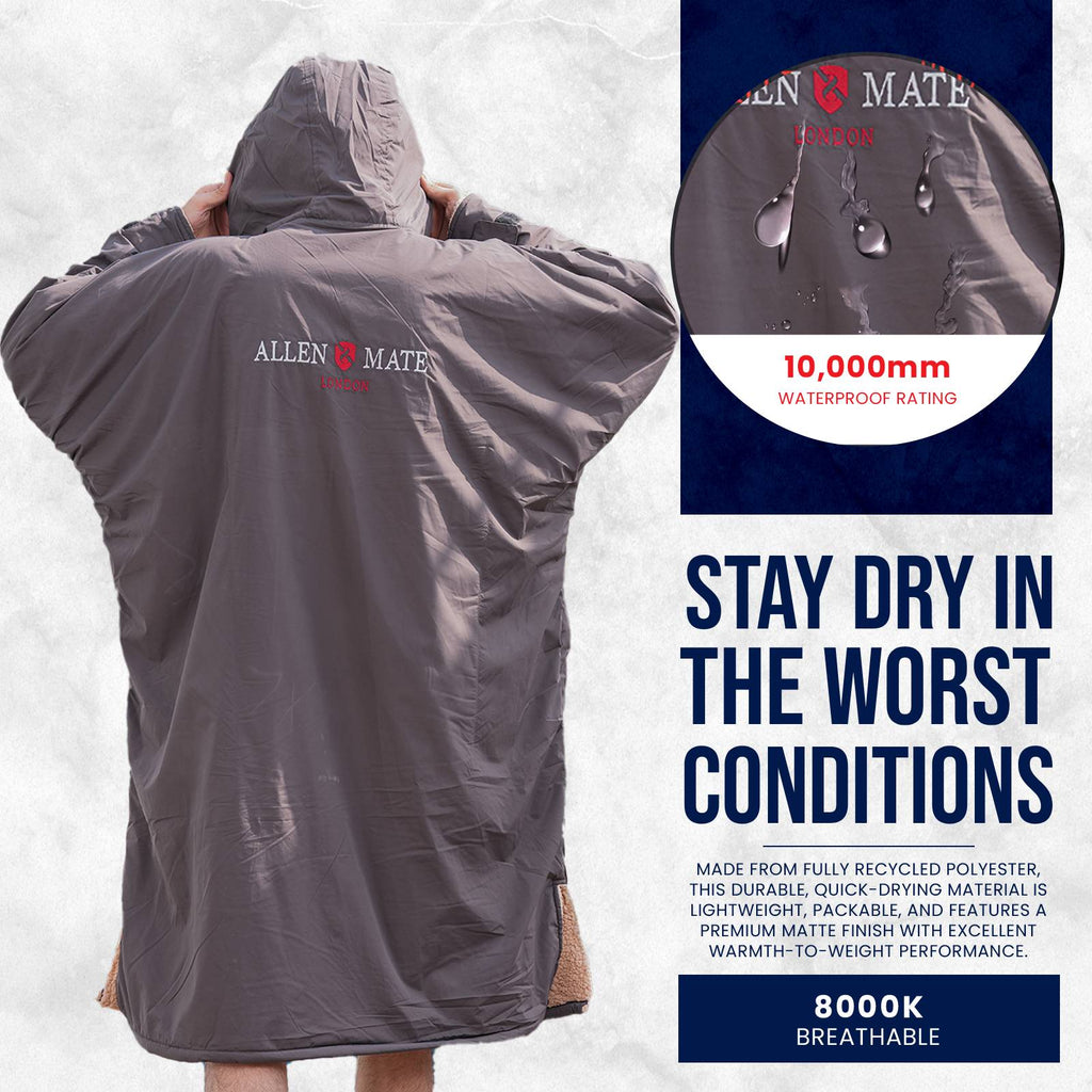 ALLEN & MATE Adult Waterproof Changing Jacket, Sherpa Fleece-Lined and Swim Coat Parka, Heavy Duty Windproof Winter Robe