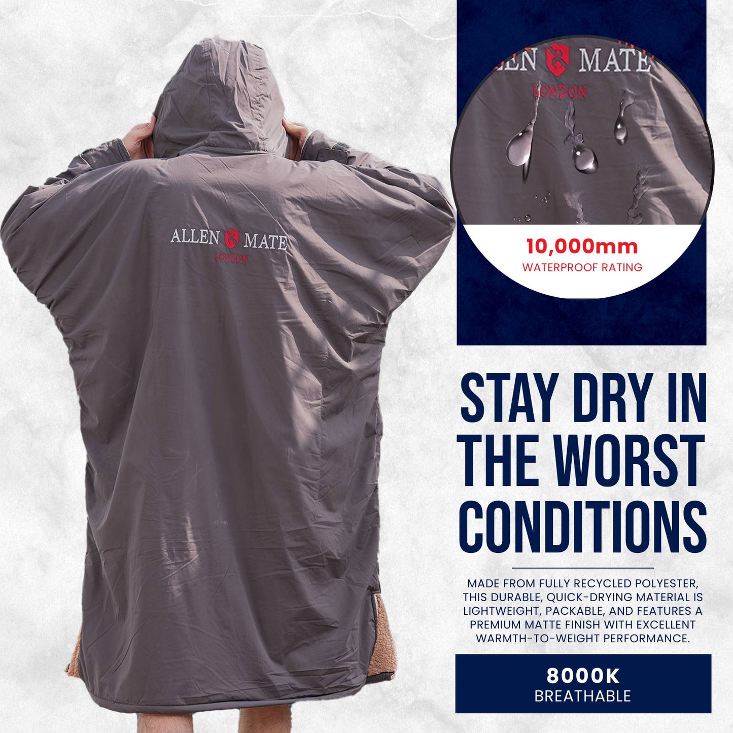 ALLEN & MATE Adult Waterproof Changing Jacket, Sherpa Fleece-Lined and Swim Coat Parka, Heavy Duty Windproof Winter Robe