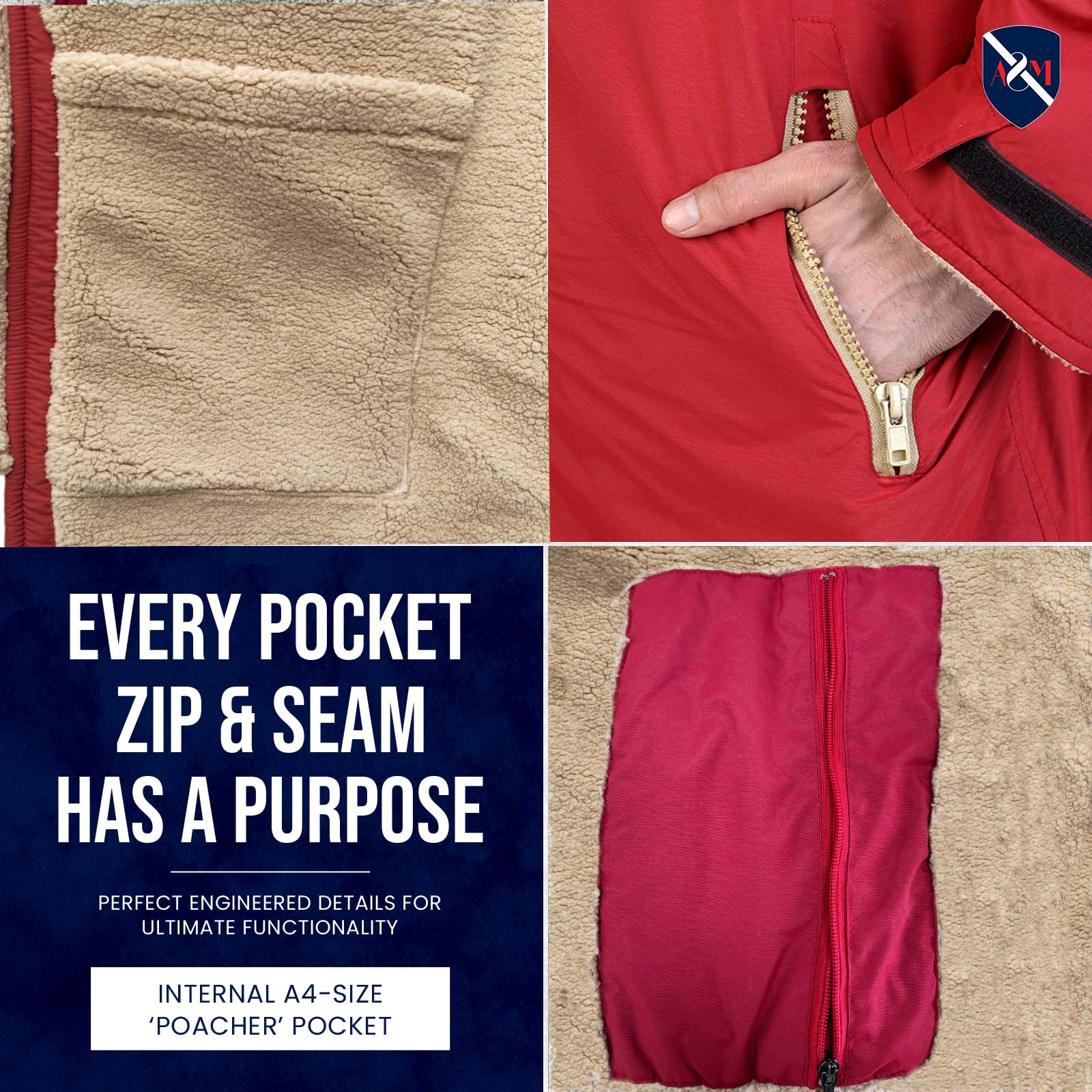 ALLEN & MATE Adult Waterproof Changing Jacket, Sherpa Fleece-Lined and Swim Coat Parka, Heavy Duty Windproof Winter Robe