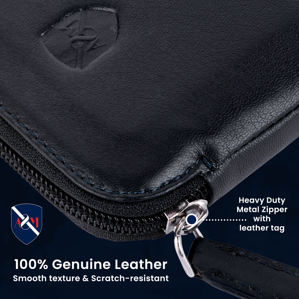 ALLEN & MATE Genuine Leather Travel Phone Sleeve & Passport Case – Slim Mobile Pouch Fits iPhone 17/17 Pro/17 Pro Max, 16/16 Plus/16 Pro/16 Pro Max, 15 Samsung Android – Travel Wallet