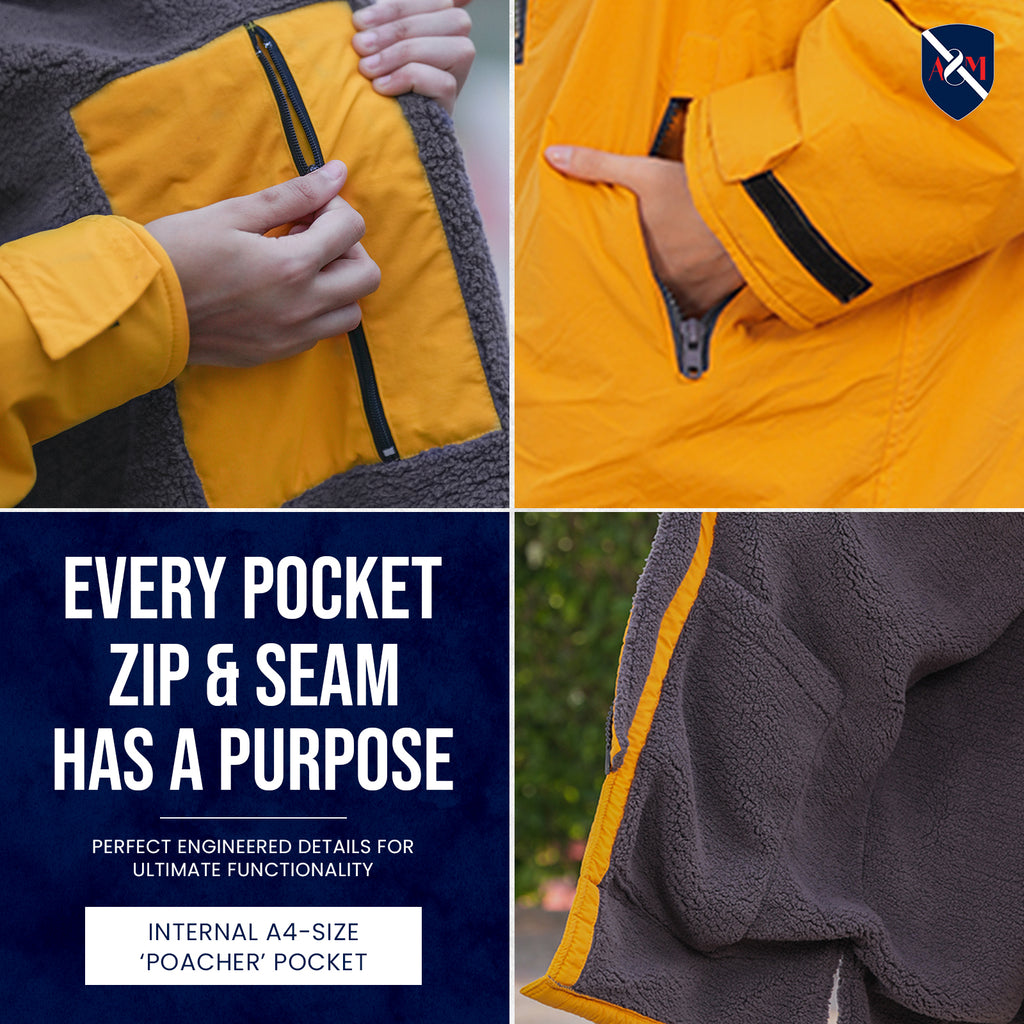 ALLEN & MATE Adult Waterproof Changing Jacket, Sherpa Fleece-Lined and Swim Coat Parka, Heavy Duty Windproof Winter Robe