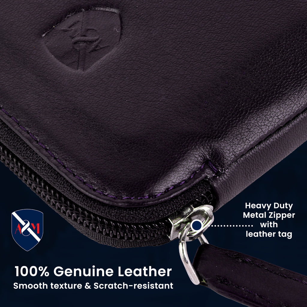 ALLEN & MATE Genuine Leather Travel Phone Sleeve & Passport Case – Slim Mobile Pouch Fits iPhone 17/17 Pro/17 Pro Max, 16/16 Plus/16 Pro/16 Pro Max, 15 Samsung Android – Travel Wallet