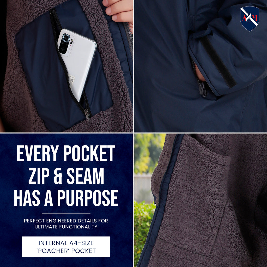 ALLEN & MATE Adult Waterproof Changing Jacket, Sherpa Fleece-Lined and Swim Coat Parka, Heavy Duty Windproof Winter Robe