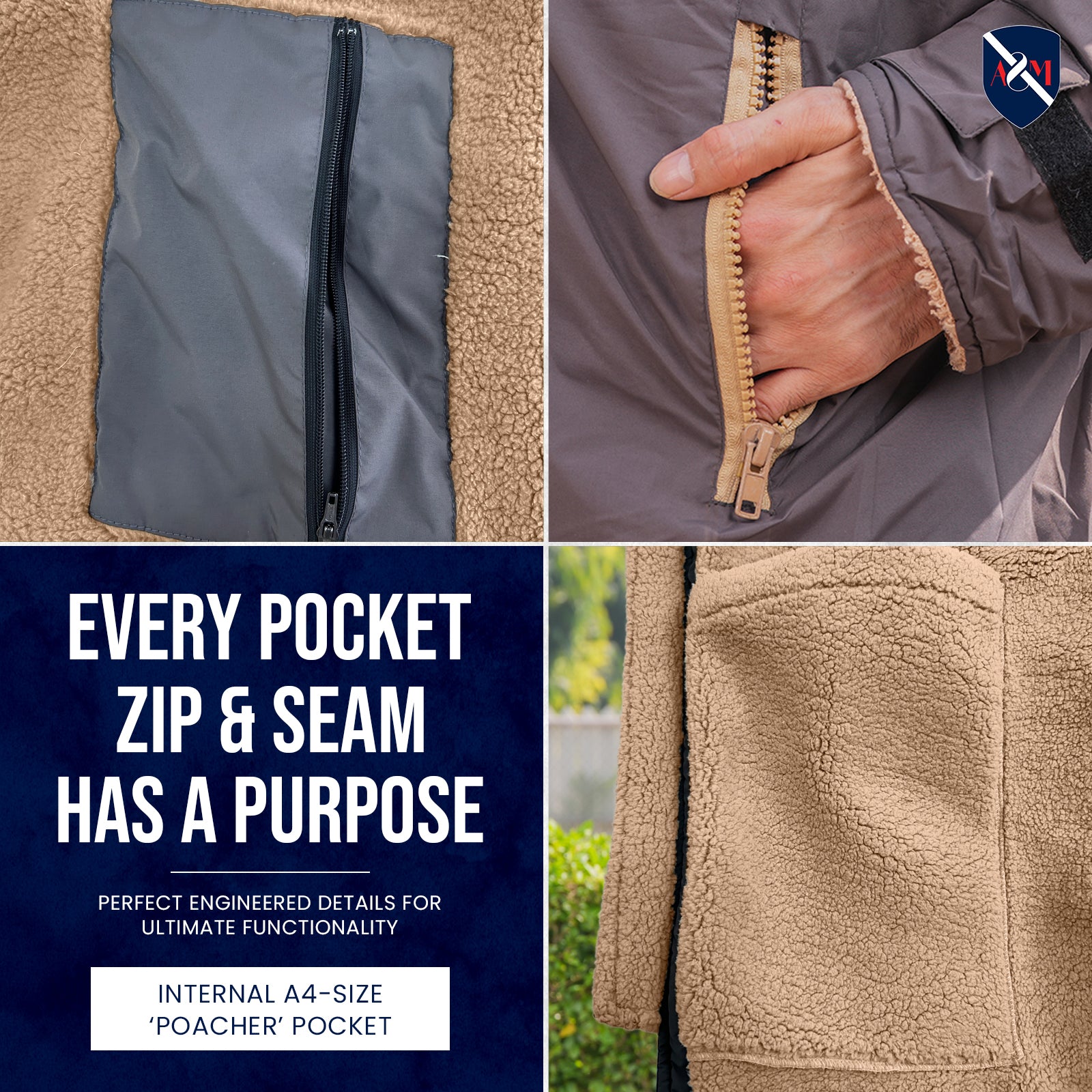 ALLEN & MATE Adult Waterproof Changing Jacket, Sherpa Fleece-Lined and Swim Coat Parka, Heavy Duty Windproof Winter Robe