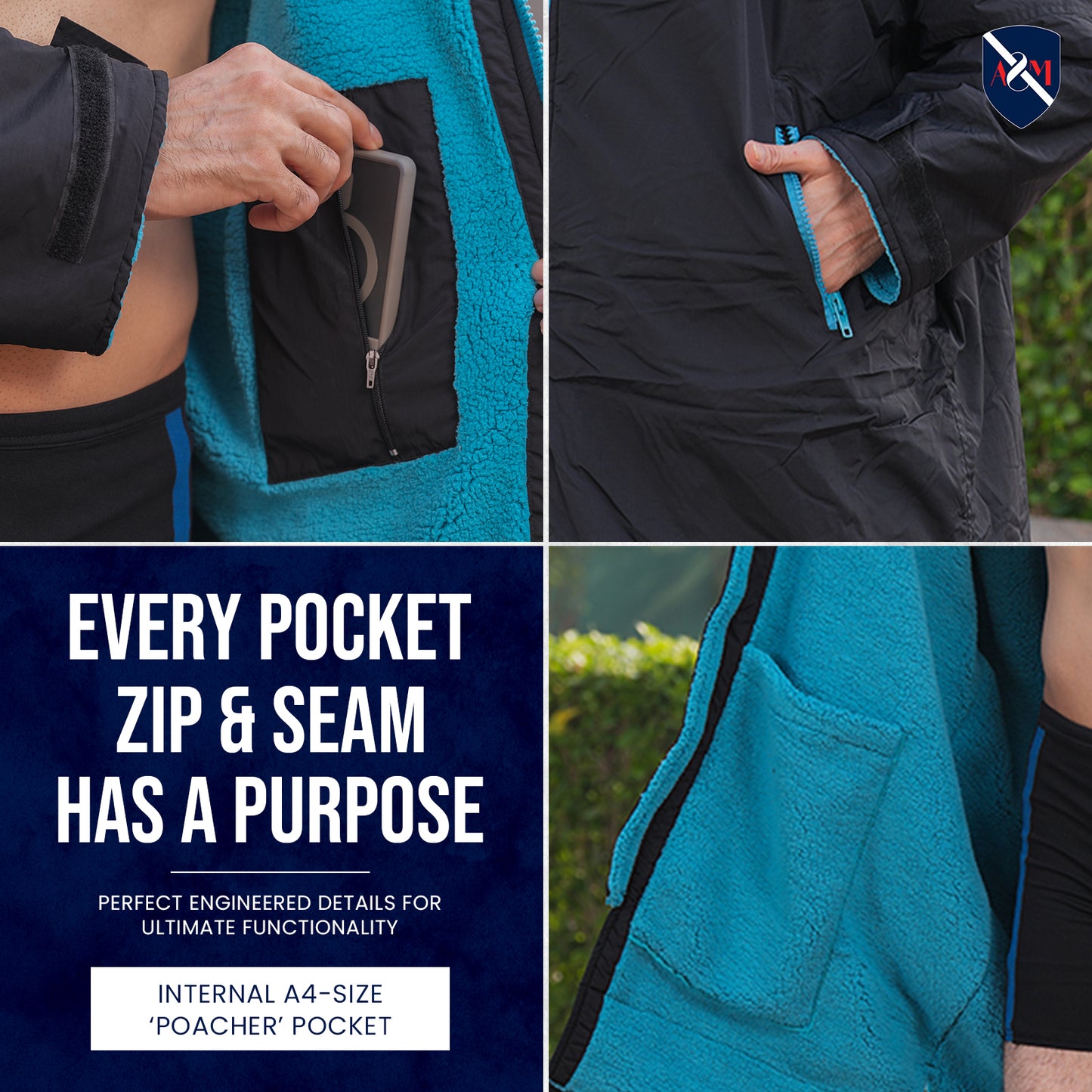 ALLEN & MATE Adult Waterproof Changing Jacket, Sherpa Fleece-Lined and Swim Coat Parka, Heavy Duty Windproof Winter Robe