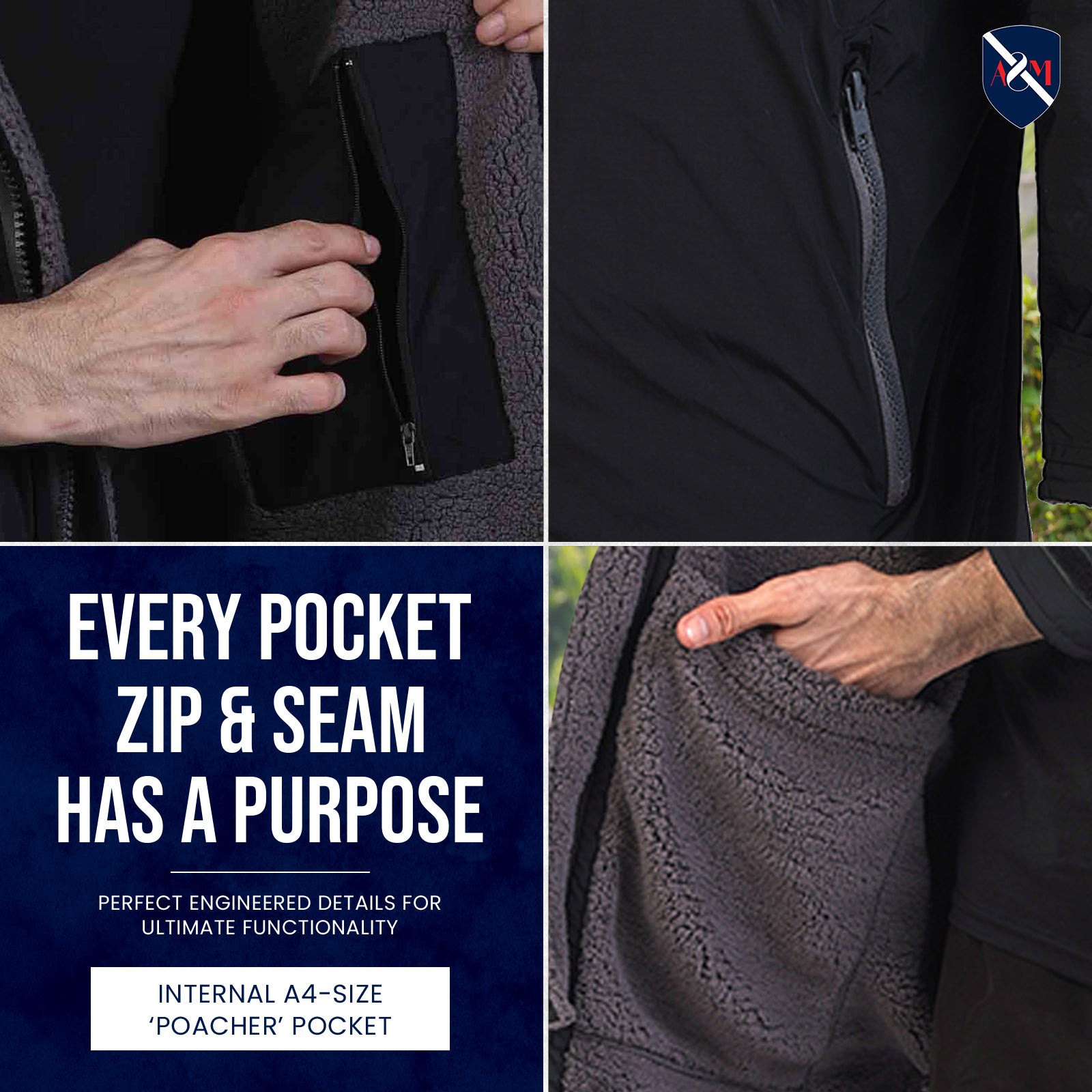 ALLEN & MATE Adult Waterproof Changing Jacket, Sherpa Fleece-Lined and Swim Coat Parka, Heavy Duty Windproof Winter Robe