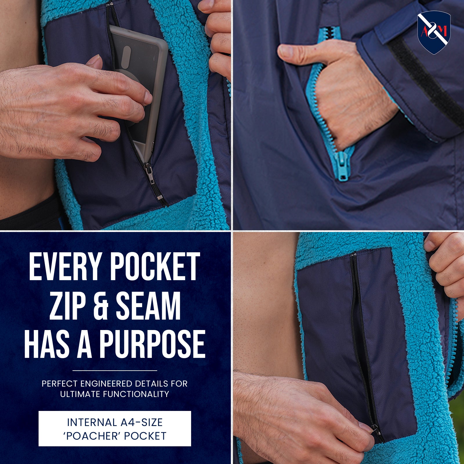 ALLEN & MATE Adult Waterproof Changing Jacket, Sherpa Fleece-Lined and Swim Coat Parka, Heavy Duty Windproof Winter Robe