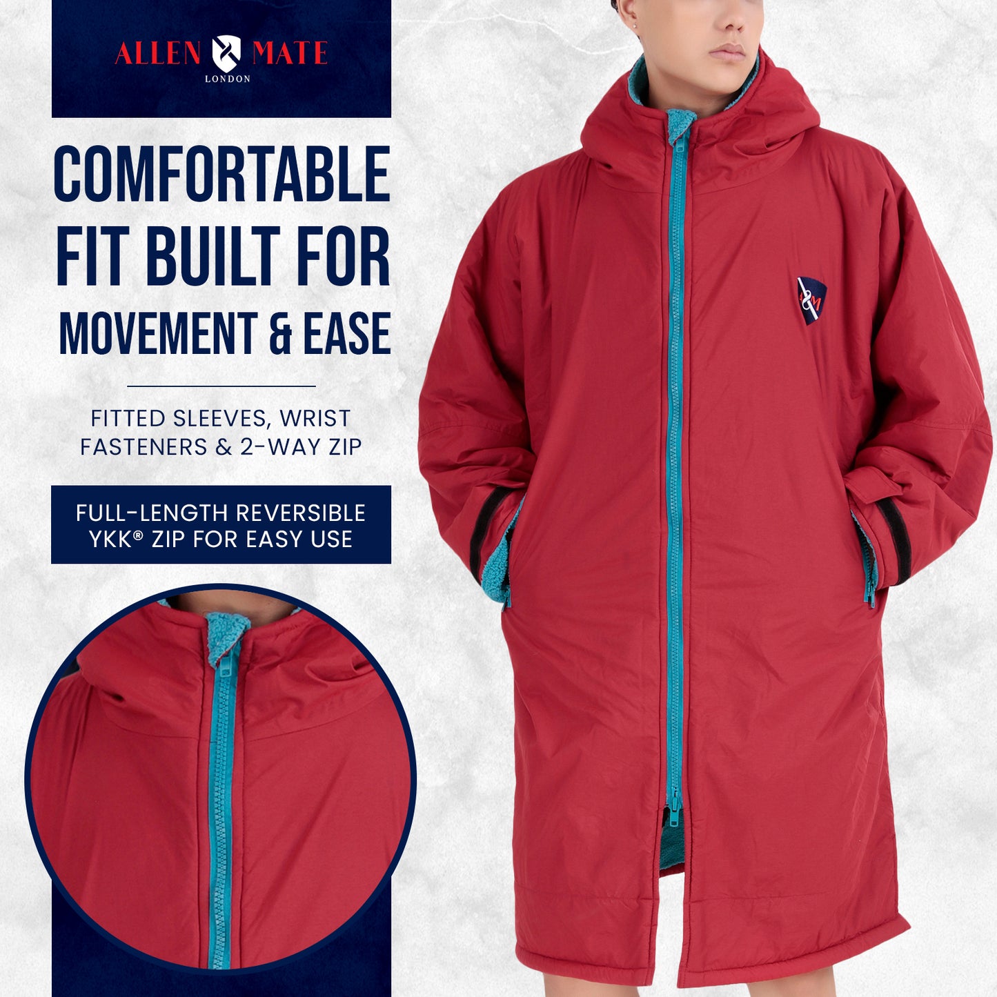 ALLEN & MATE Adult Waterproof Changing Jacket, Sherpa Fleece-Lined and Swim Coat Parka, Heavy Duty Windproof Winter Robe