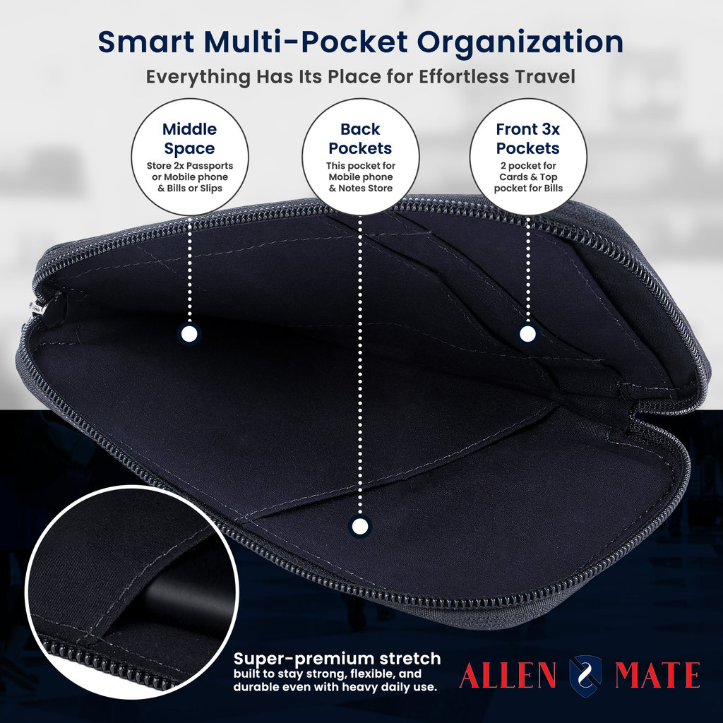 ALLEN & MATE Genuine Leather Travel Phone Sleeve & Passport Case – Slim Mobile Pouch Fits iPhone 17/17 Pro/17 Pro Max, 16/16 Plus/16 Pro/16 Pro Max, 15 Samsung Android – Travel Wallet