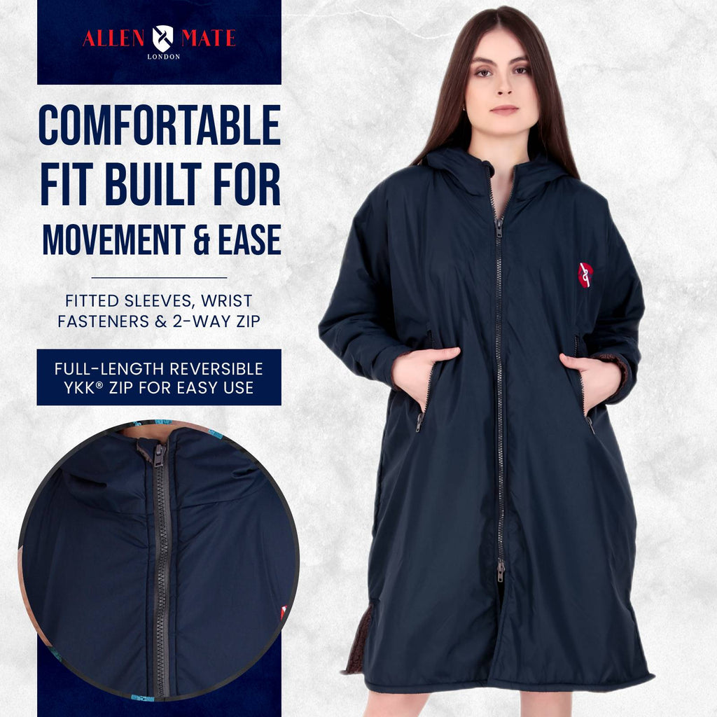 ALLEN & MATE Adult Waterproof Changing Jacket, Sherpa Fleece-Lined and Swim Coat Parka, Heavy Duty Windproof Winter Robe