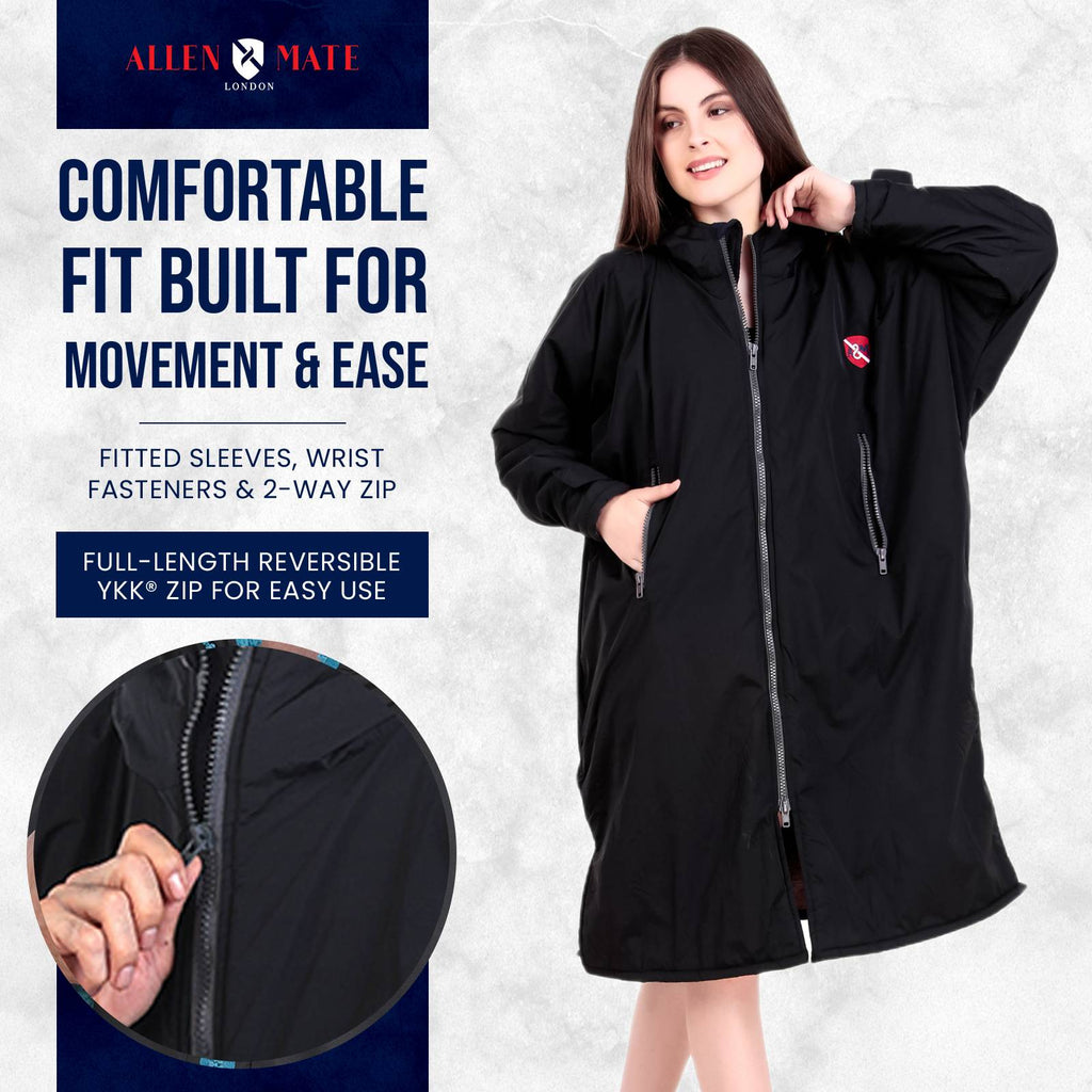 ALLEN & MATE Adult Waterproof Changing Jacket, Sherpa Fleece-Lined and Swim Coat Parka, Heavy Duty Windproof Winter Robe