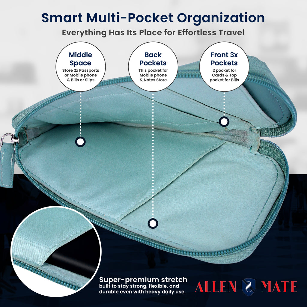 ALLEN & MATE Genuine Leather Travel Phone Sleeve & Passport Case – Slim Mobile Pouch Fits iPhone 17/17 Pro/17 Pro Max, 16/16 Plus/16 Pro/16 Pro Max, 15 Samsung Android – Travel Wallet