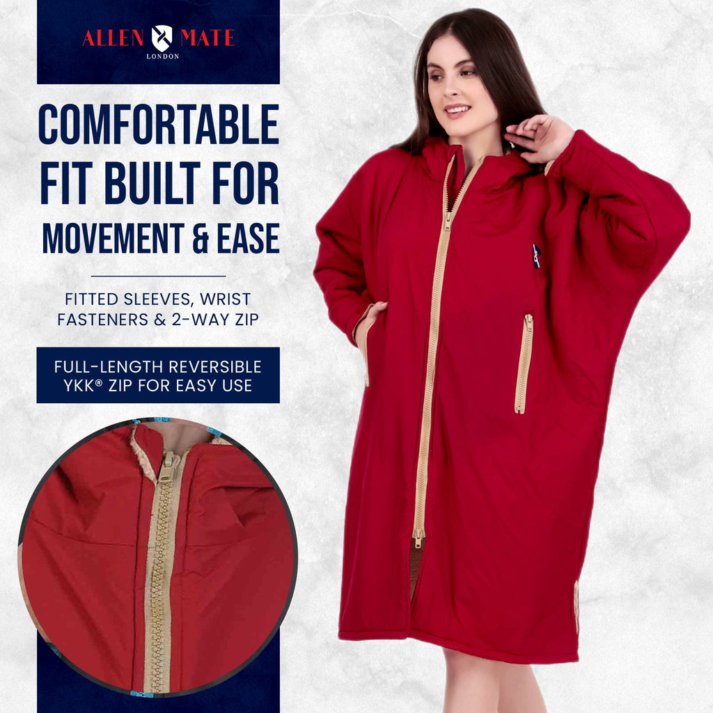 ALLEN & MATE Adult Waterproof Changing Jacket, Sherpa Fleece-Lined and Swim Coat Parka, Heavy Duty Windproof Winter Robe