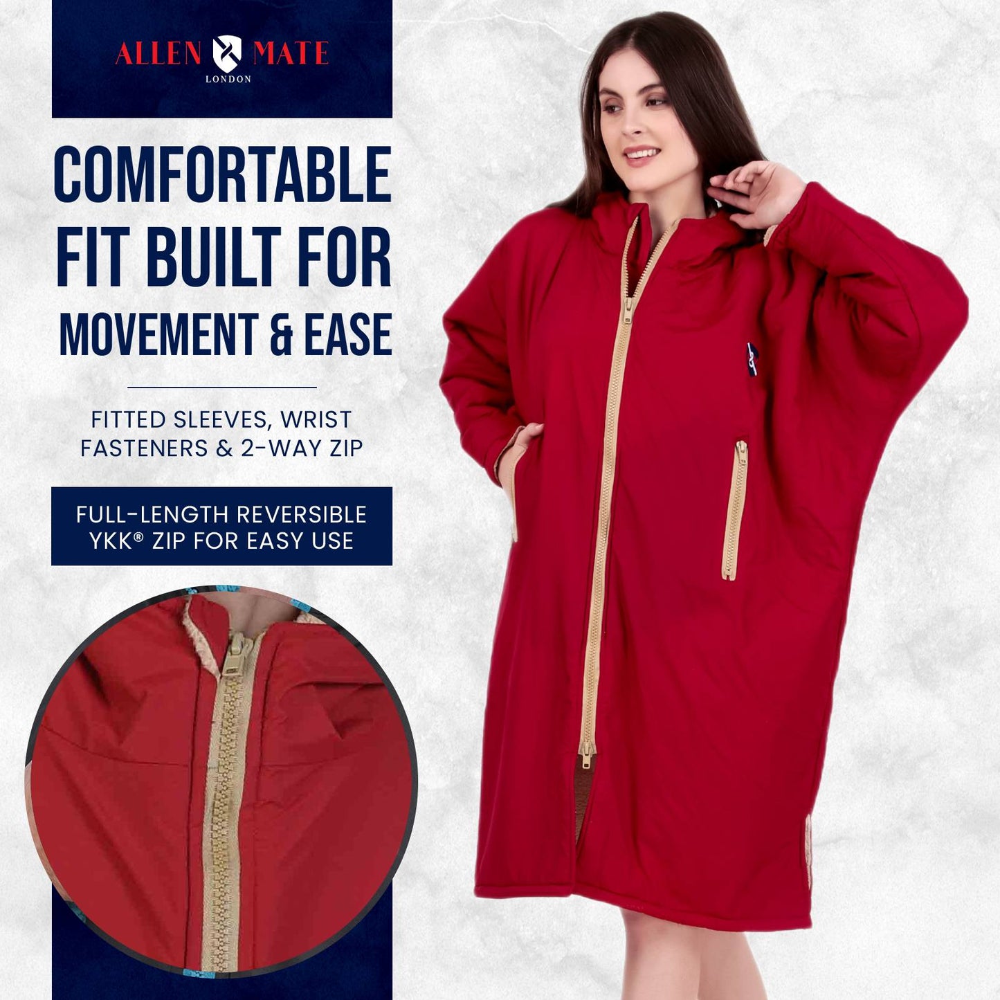 ALLEN & MATE Adult Waterproof Changing Jacket, Sherpa Fleece-Lined and Swim Coat Parka, Heavy Duty Windproof Winter Robe