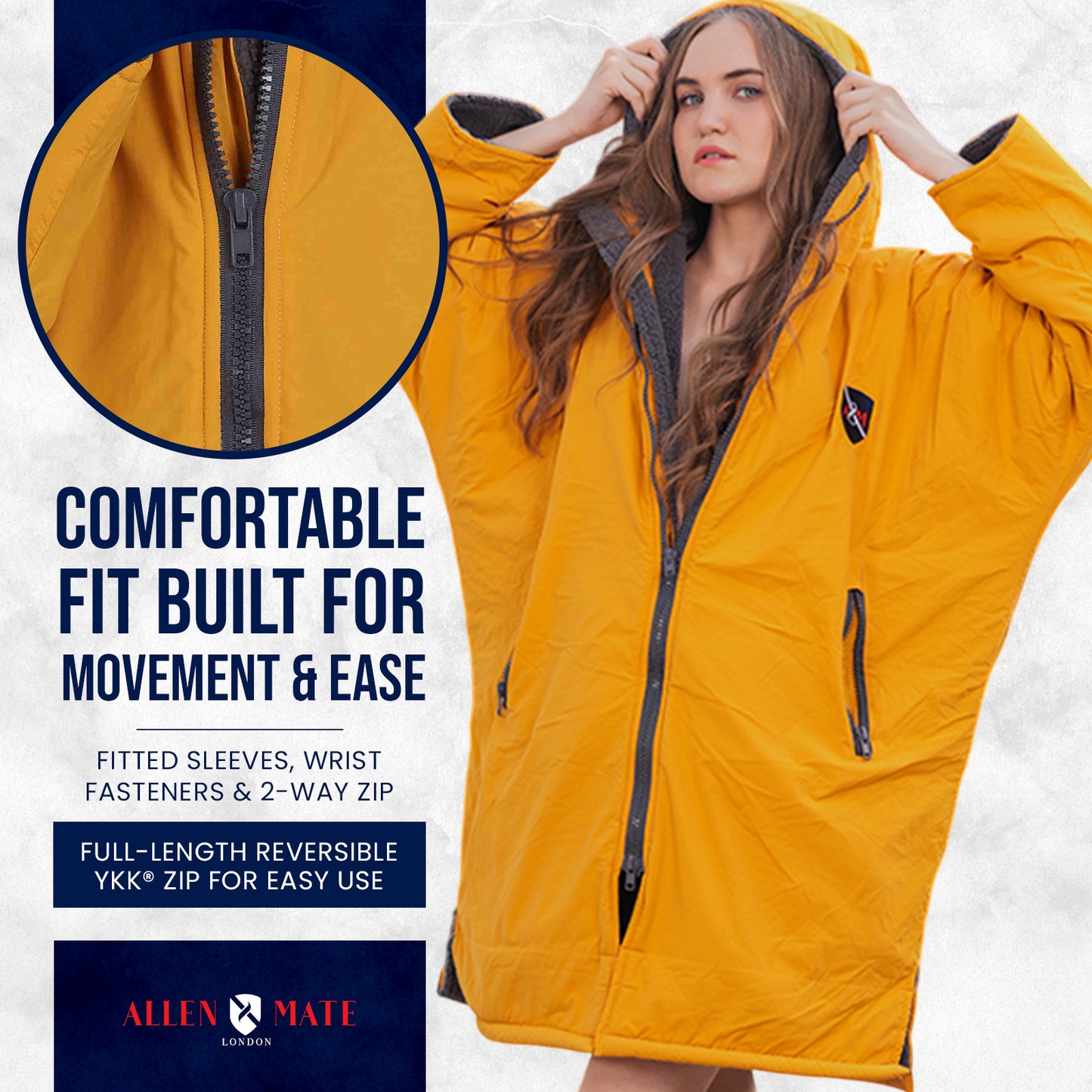 ALLEN & MATE Adult Waterproof Changing Jacket, Sherpa Fleece-Lined and Swim Coat Parka, Heavy Duty Windproof Winter Robe