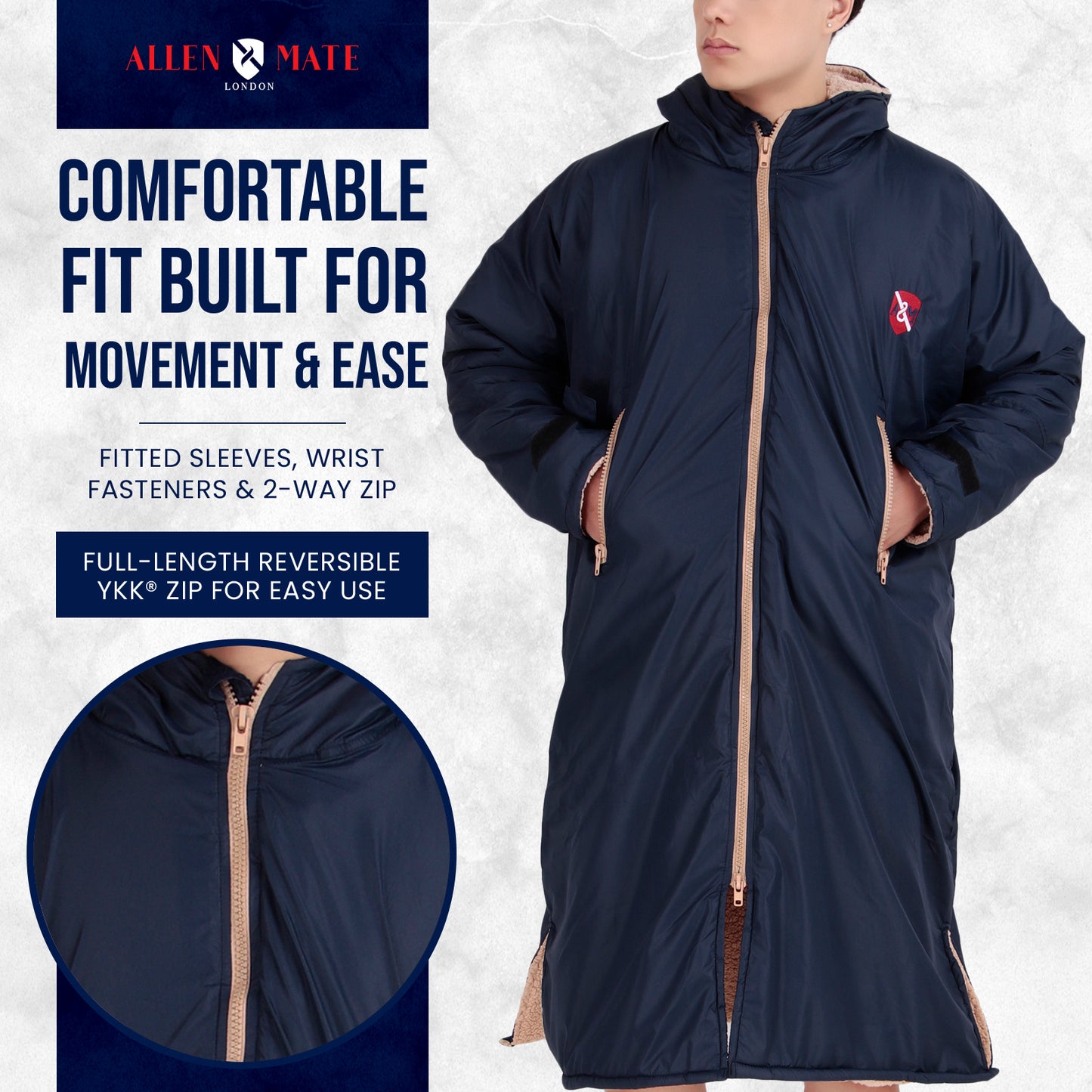 ALLEN & MATE Adult Waterproof Changing Jacket, Sherpa Fleece-Lined and Swim Coat Parka, Heavy Duty Windproof Winter Robe