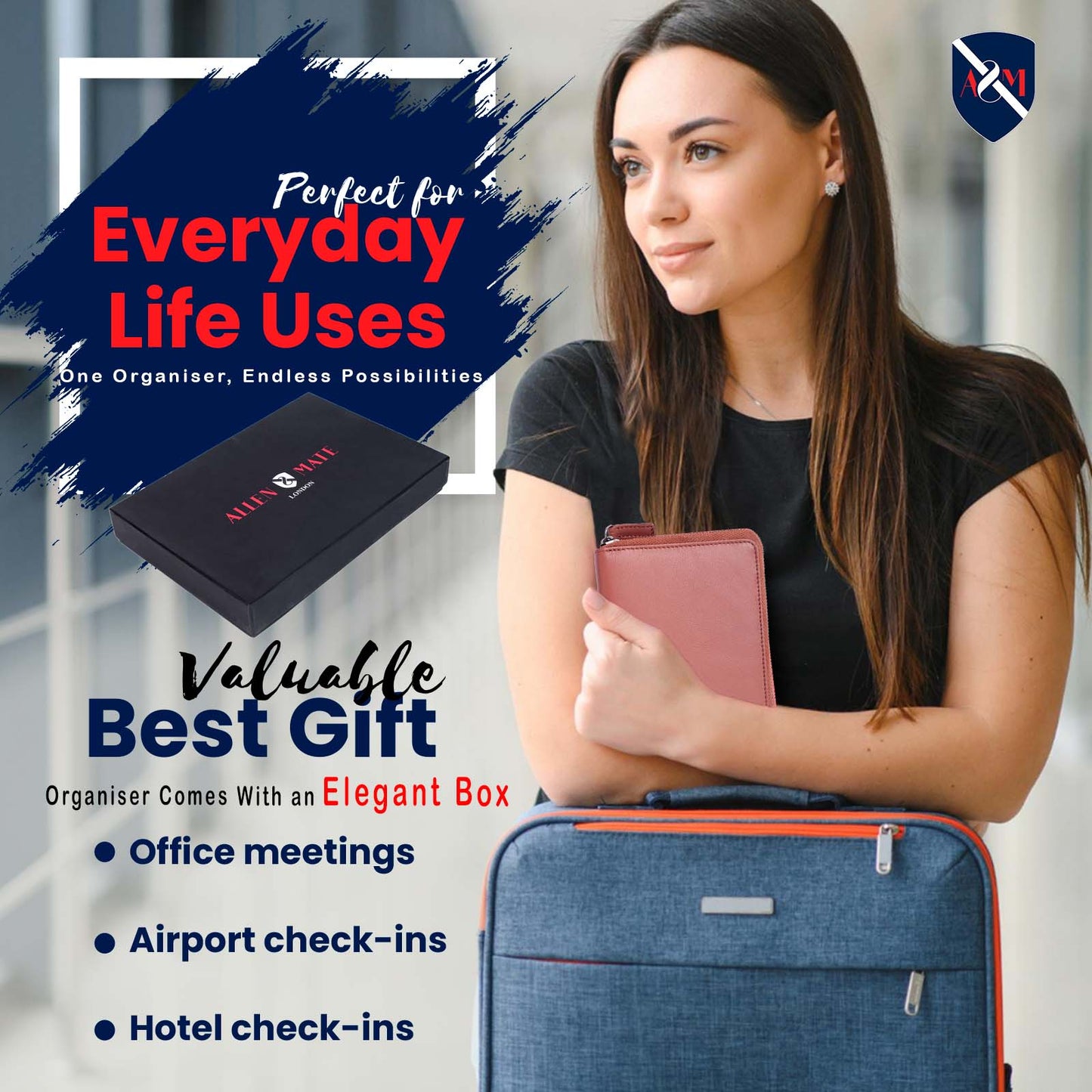 ALLEN & MATE Passport Holder Travel Wallet, 100% Leather RFID Blocking Travel Document Organiser for Men & Women