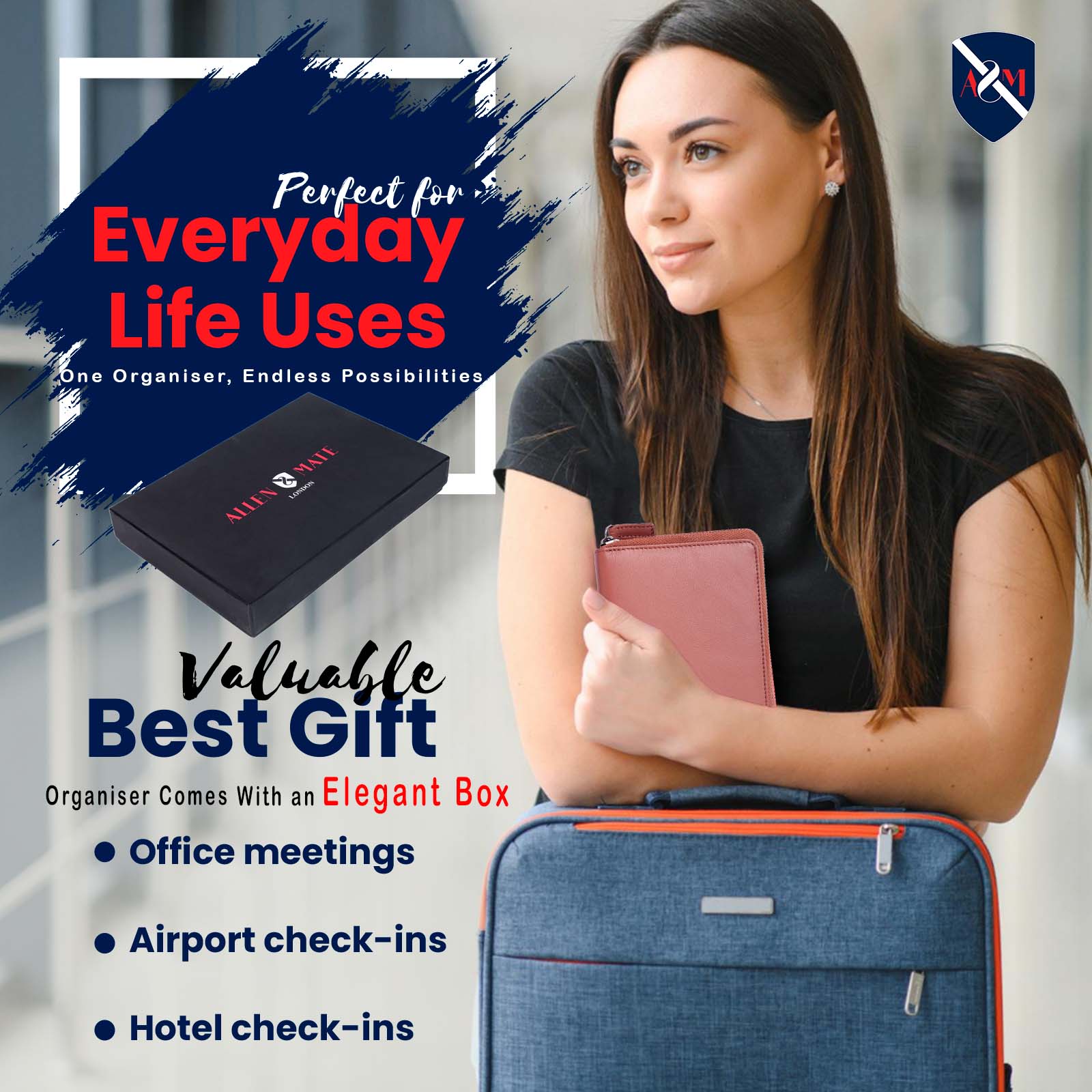 ALLEN & MATE Passport Holder Travel Wallet, 100% Leather RFID Blocking Travel Document Organiser for Men & Women