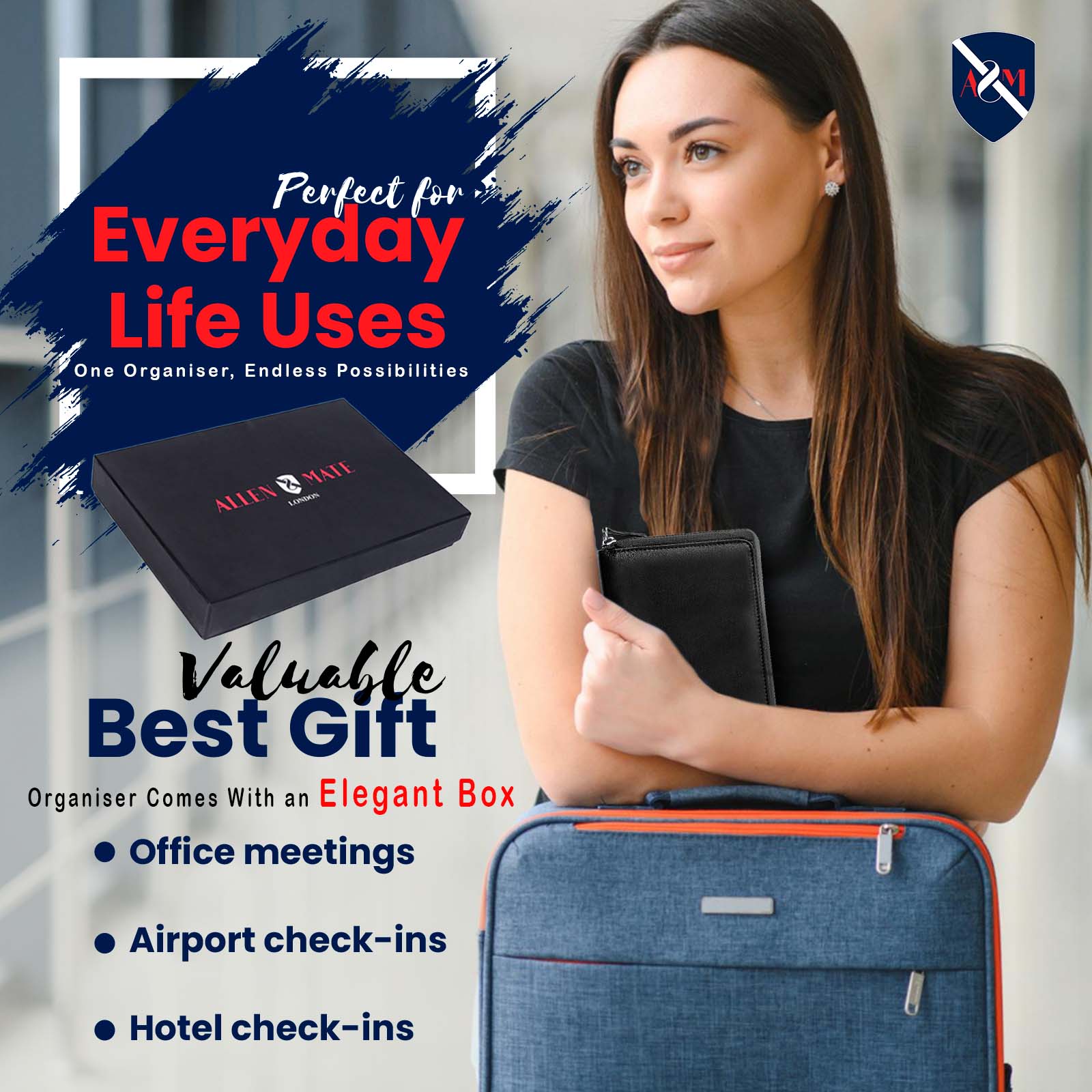 ALLEN & MATE Passport Holder Travel Wallet, 100% Leather RFID Blocking Travel Document Organiser for Men & Women