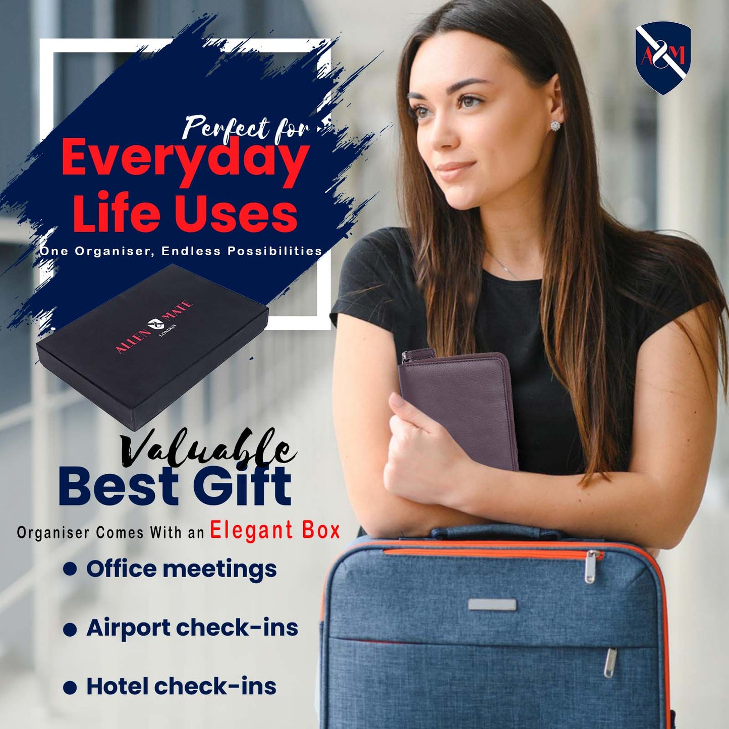 ALLEN & MATE Passport Holder Travel Wallet, 100% Leather RFID Blocking Travel Document Organiser for Men & Women