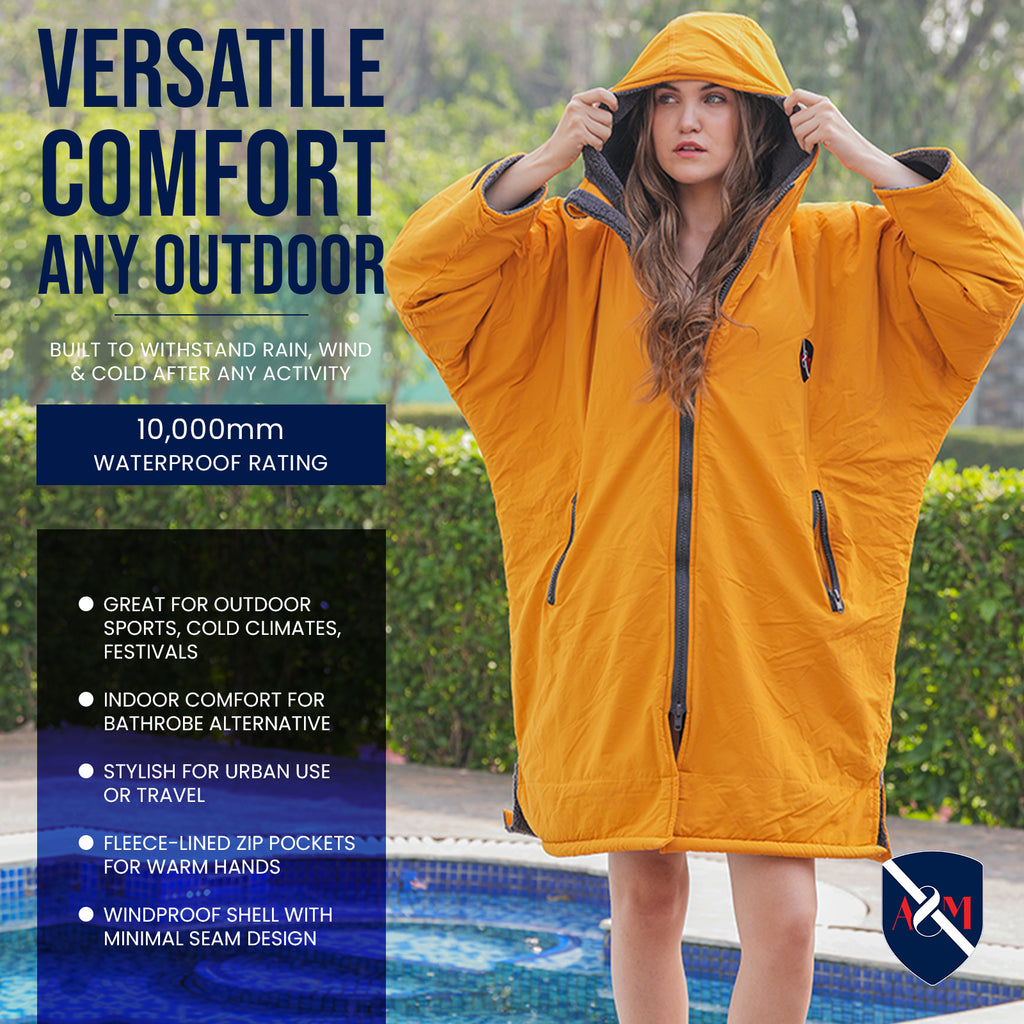 ALLEN & MATE Adult Waterproof Changing Jacket, Sherpa Fleece-Lined and Swim Coat Parka, Heavy Duty Windproof Winter Robe