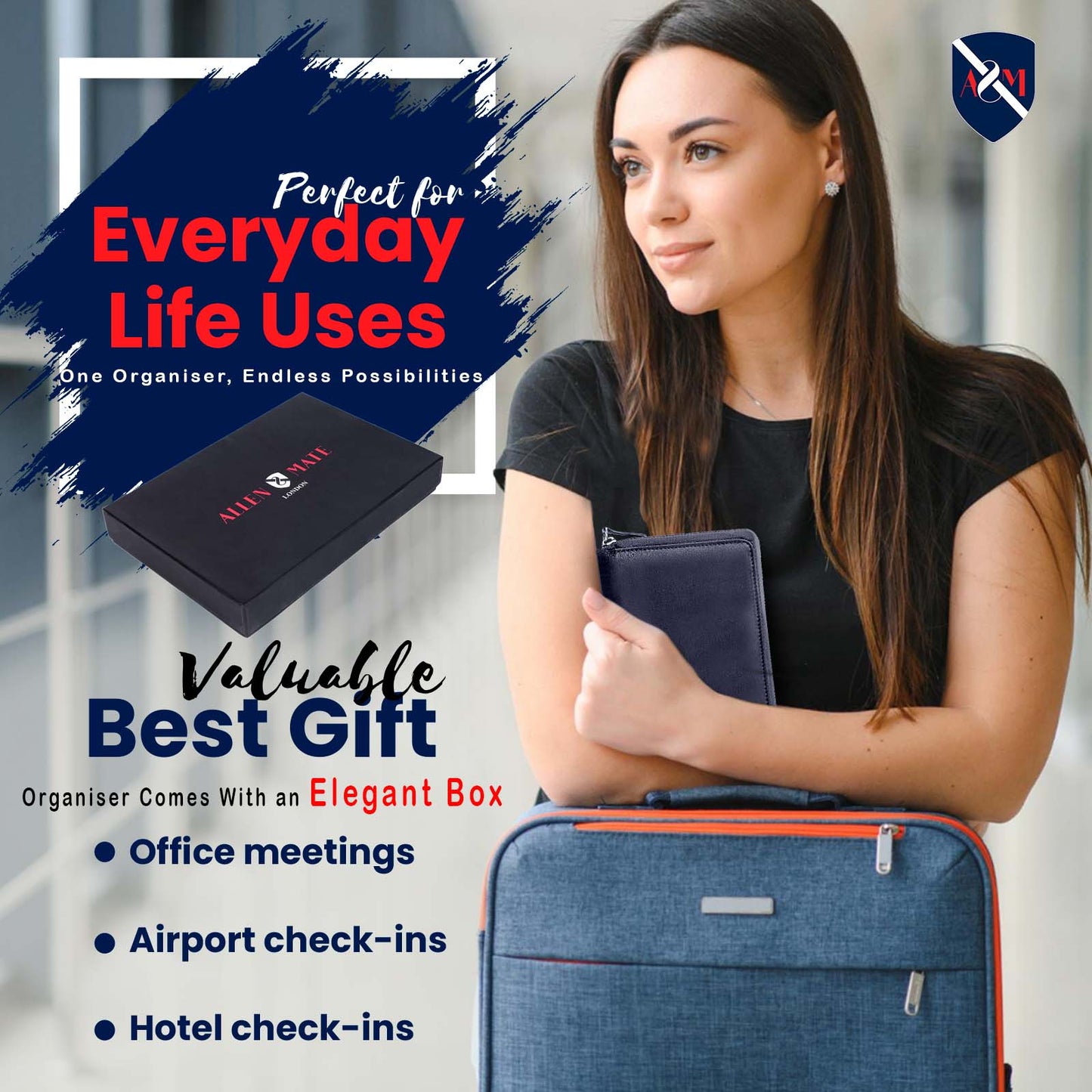 ALLEN & MATE Passport Holder Travel Wallet, 100% Leather RFID Blocking Travel Document Organiser for Men & Women