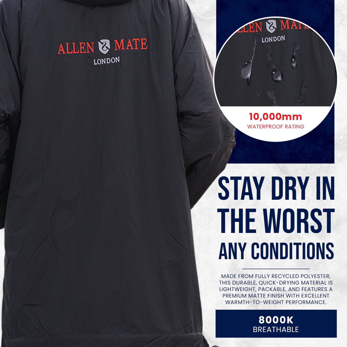 ALLEN & MATE Adult Waterproof Changing Jacket, Sherpa Fleece-Lined and Swim Coat Parka, Heavy Duty Windproof Winter Robe